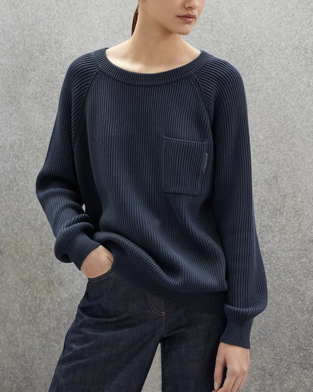 Night Sky Sea Island Cotton Ribbed Knit Top