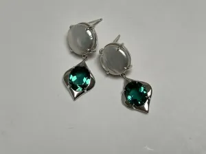 NTC Coin Pearl Post Earring with Green Quartz Drop