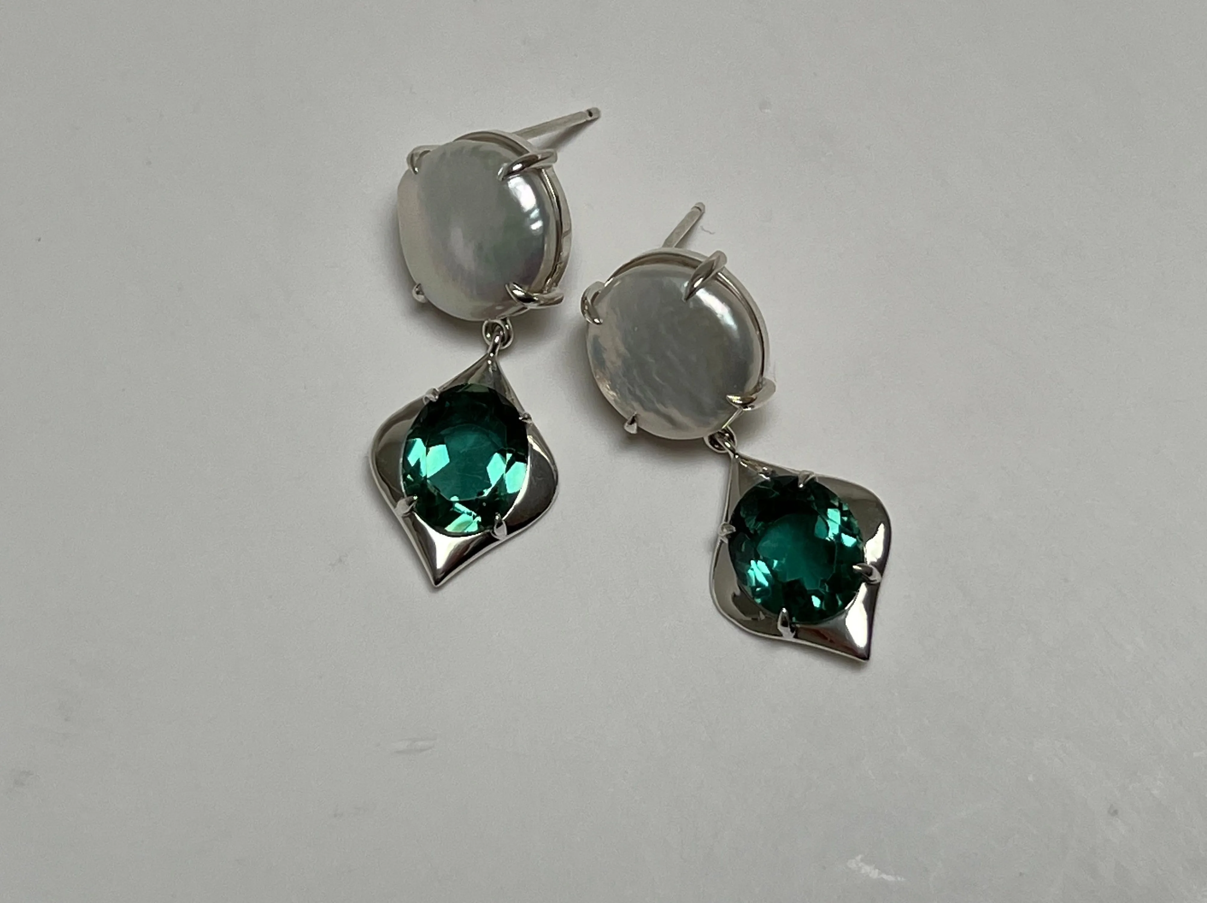 NTC Coin Pearl Post Earring with Green Quartz Drop
