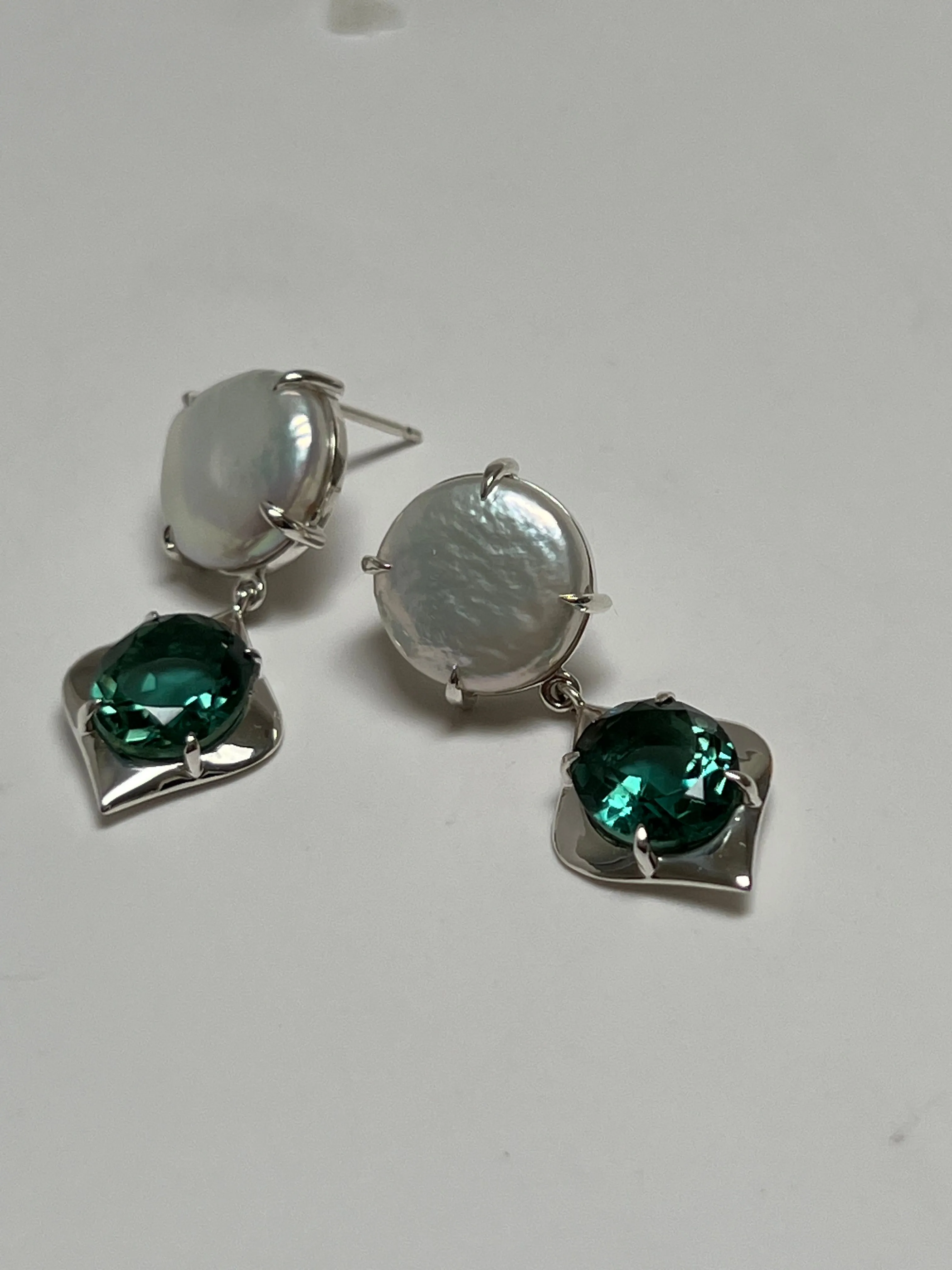 NTC Coin Pearl Post Earring with Green Quartz Drop