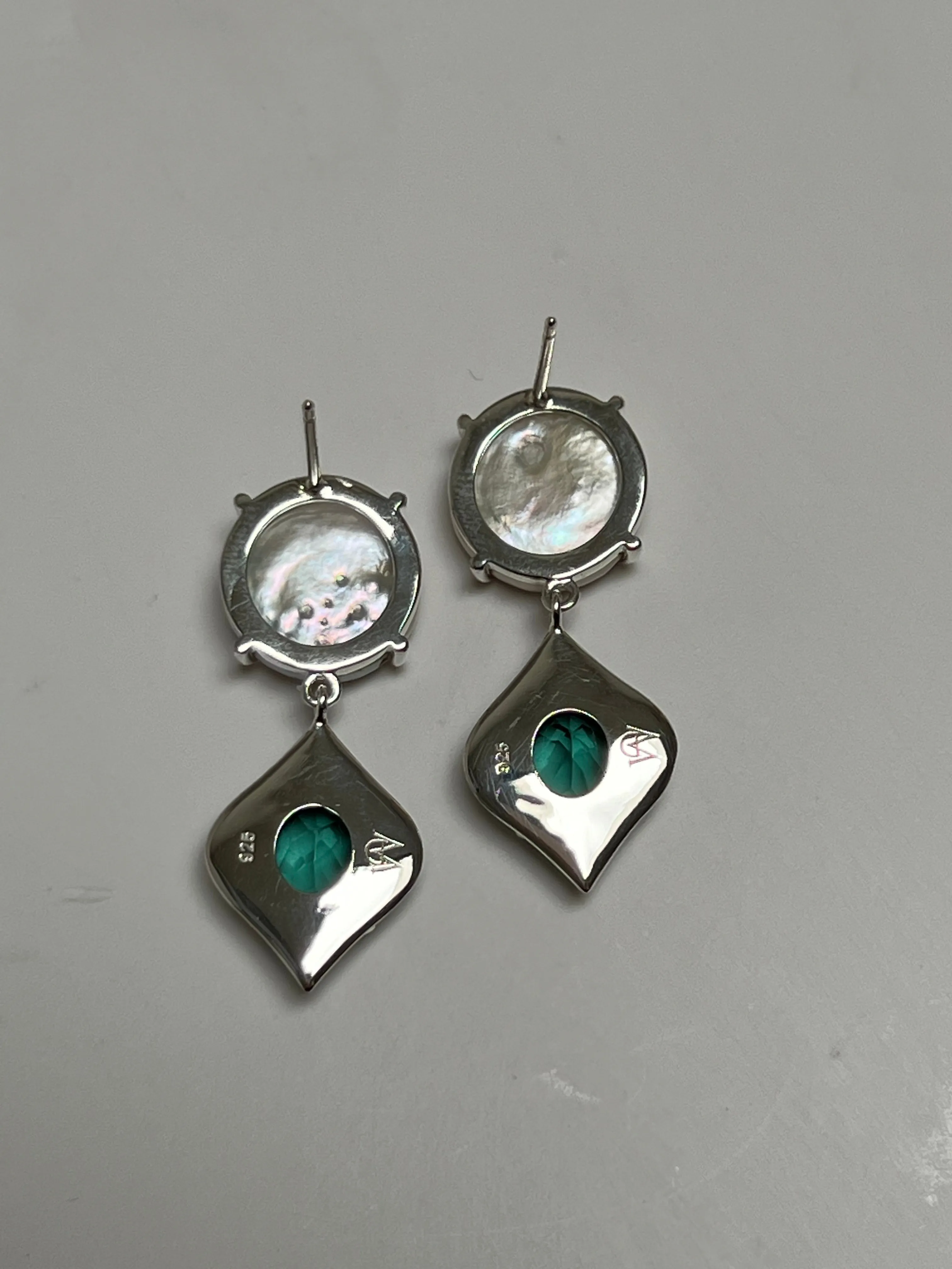 NTC Coin Pearl Post Earring with Green Quartz Drop