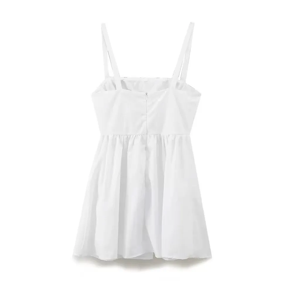 Nunzia White Front Pleated Mini Slip Dress