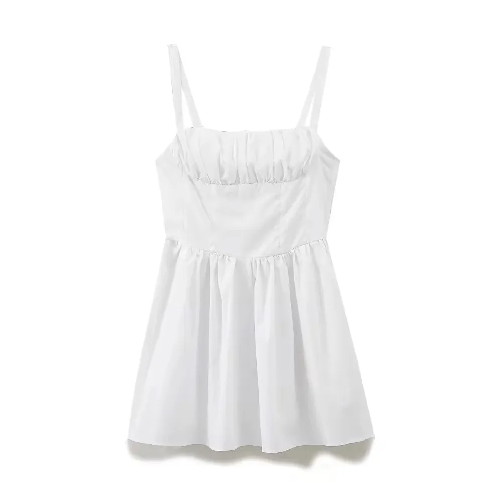 Nunzia White Front Pleated Mini Slip Dress