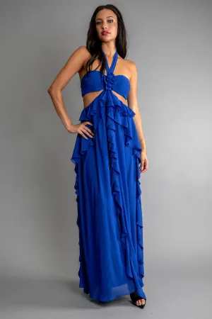OCEAN RUFFLE GODDESS MAXI DRESS