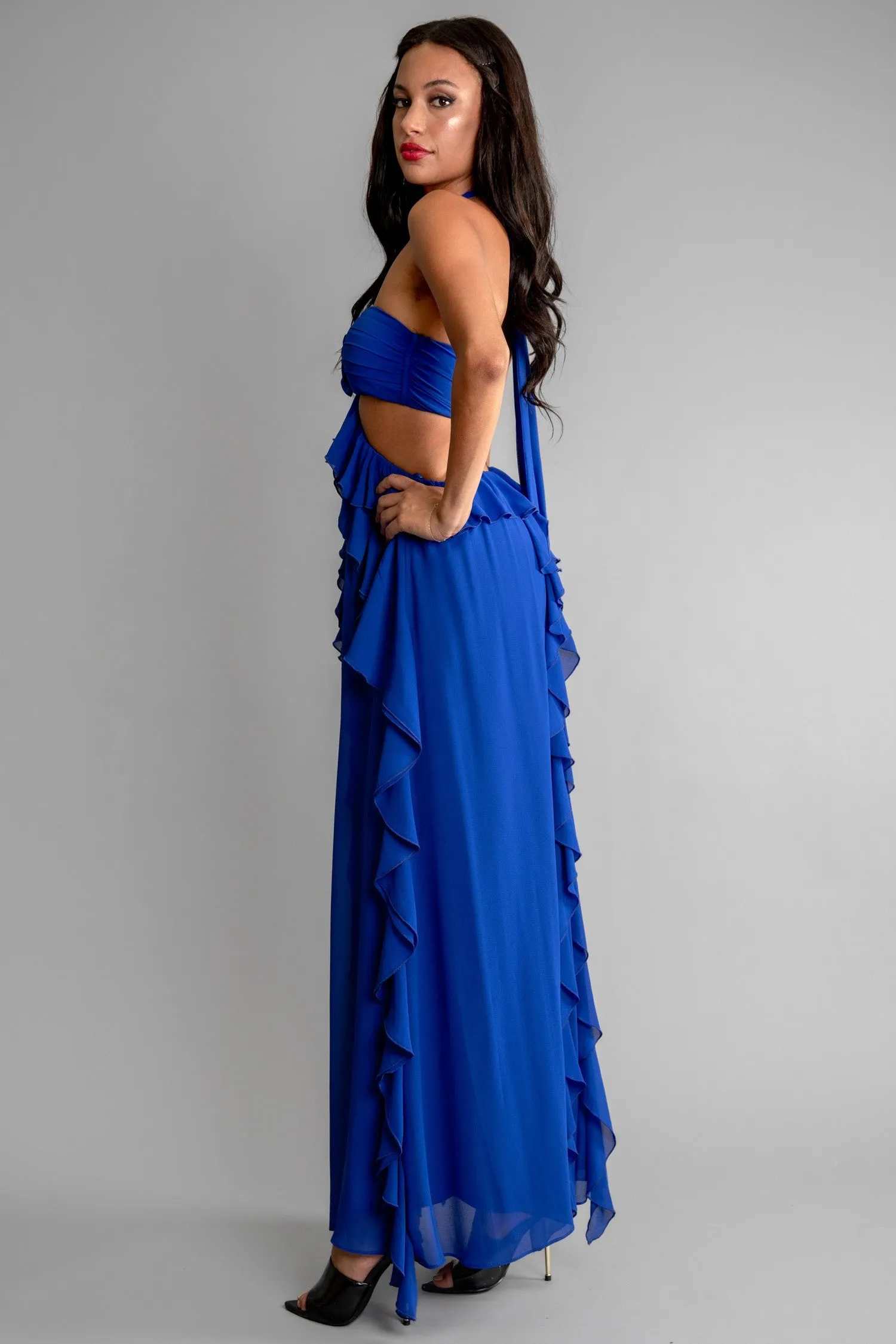 OCEAN RUFFLE GODDESS MAXI DRESS