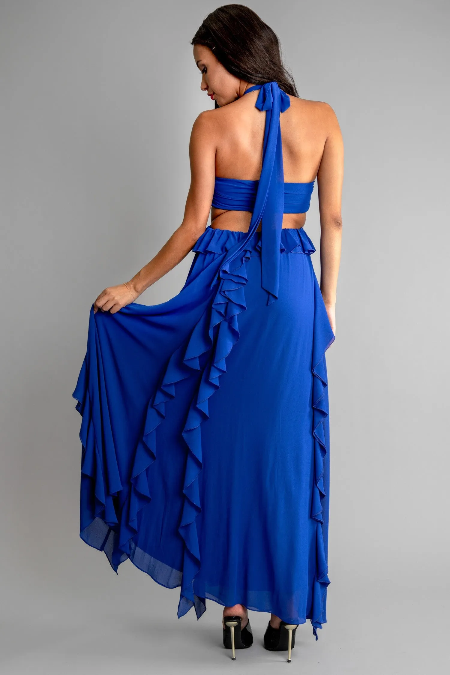 OCEAN RUFFLE GODDESS MAXI DRESS