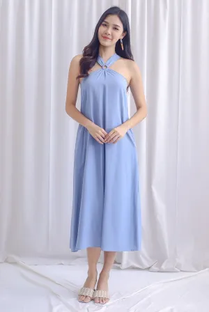 Ofelia Halter Loop Maxi Dress In Steel Blue
