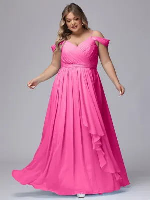 Off The Shoulder Chiffon Plus Size  Long Bridesmaid Dresses