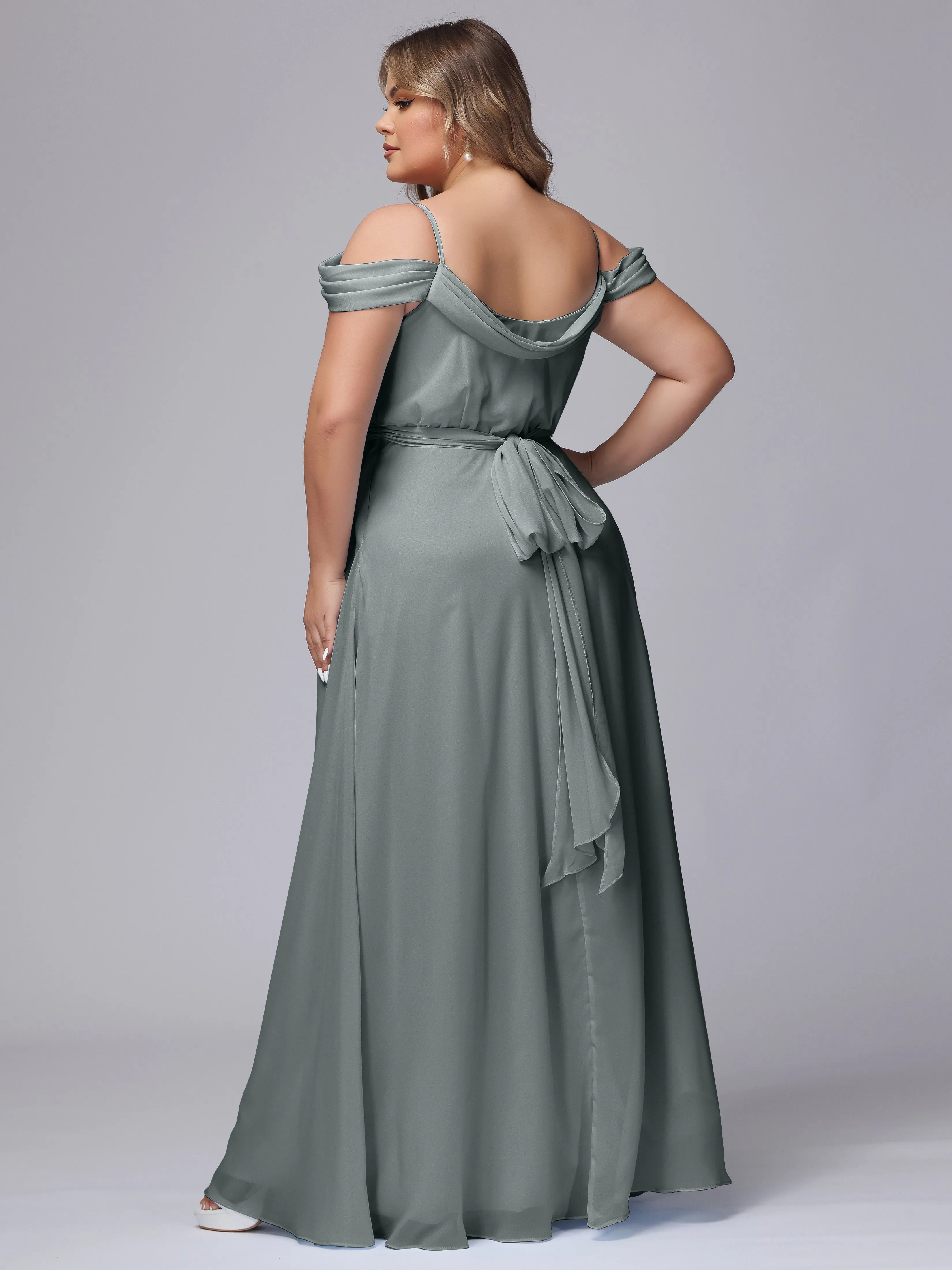 Off The Shoulder Chiffon Plus Size  Long Bridesmaid Dresses