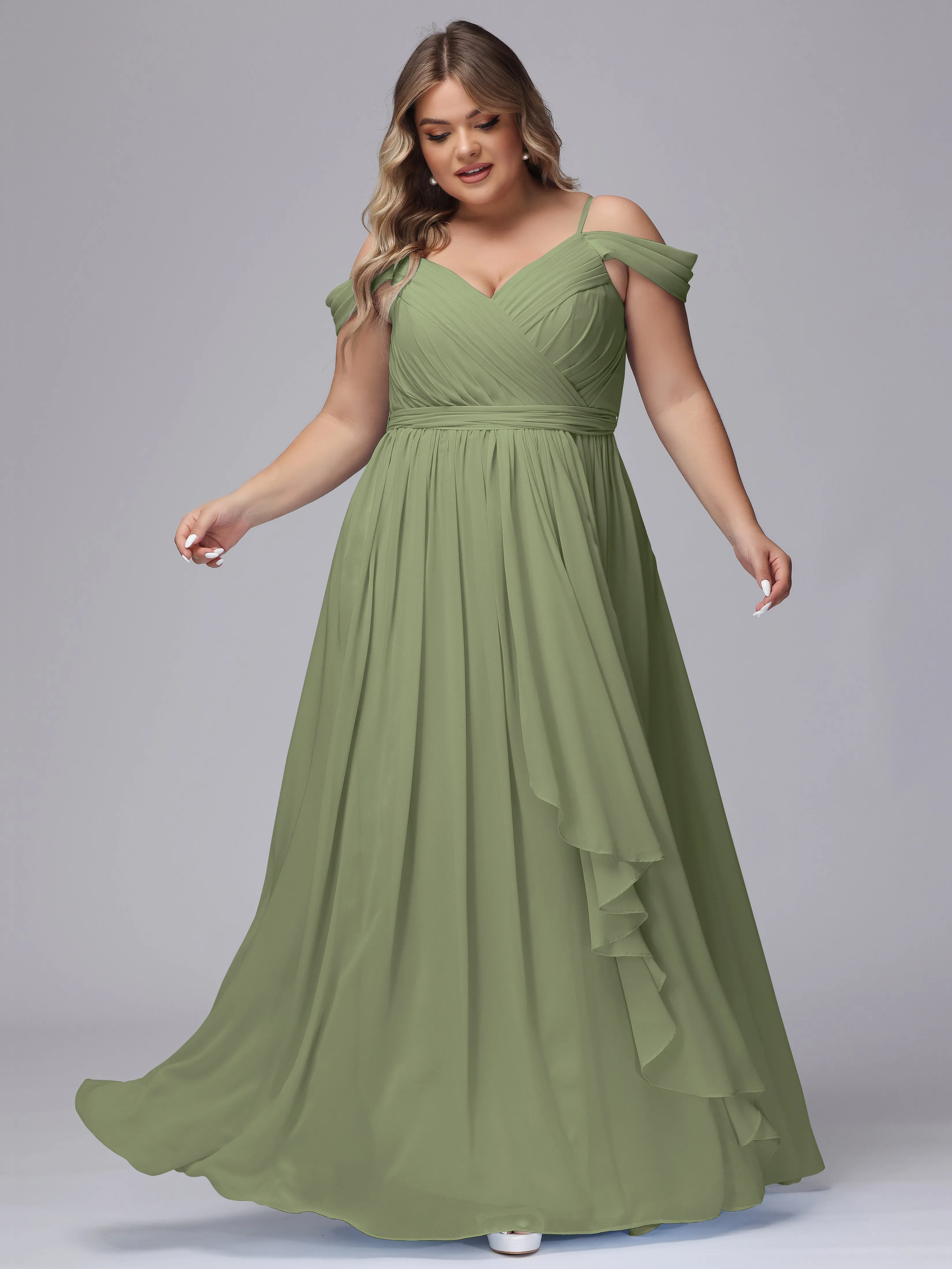 Off The Shoulder Chiffon Plus Size  Long Bridesmaid Dresses