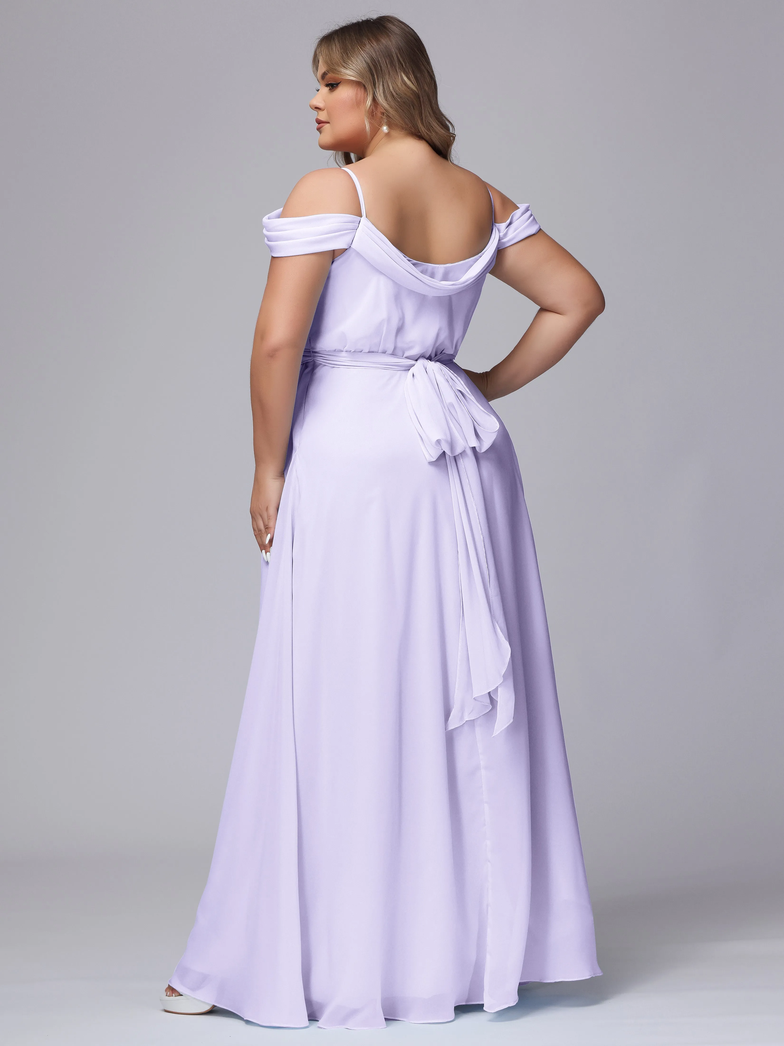 Off The Shoulder Chiffon Plus Size  Long Bridesmaid Dresses