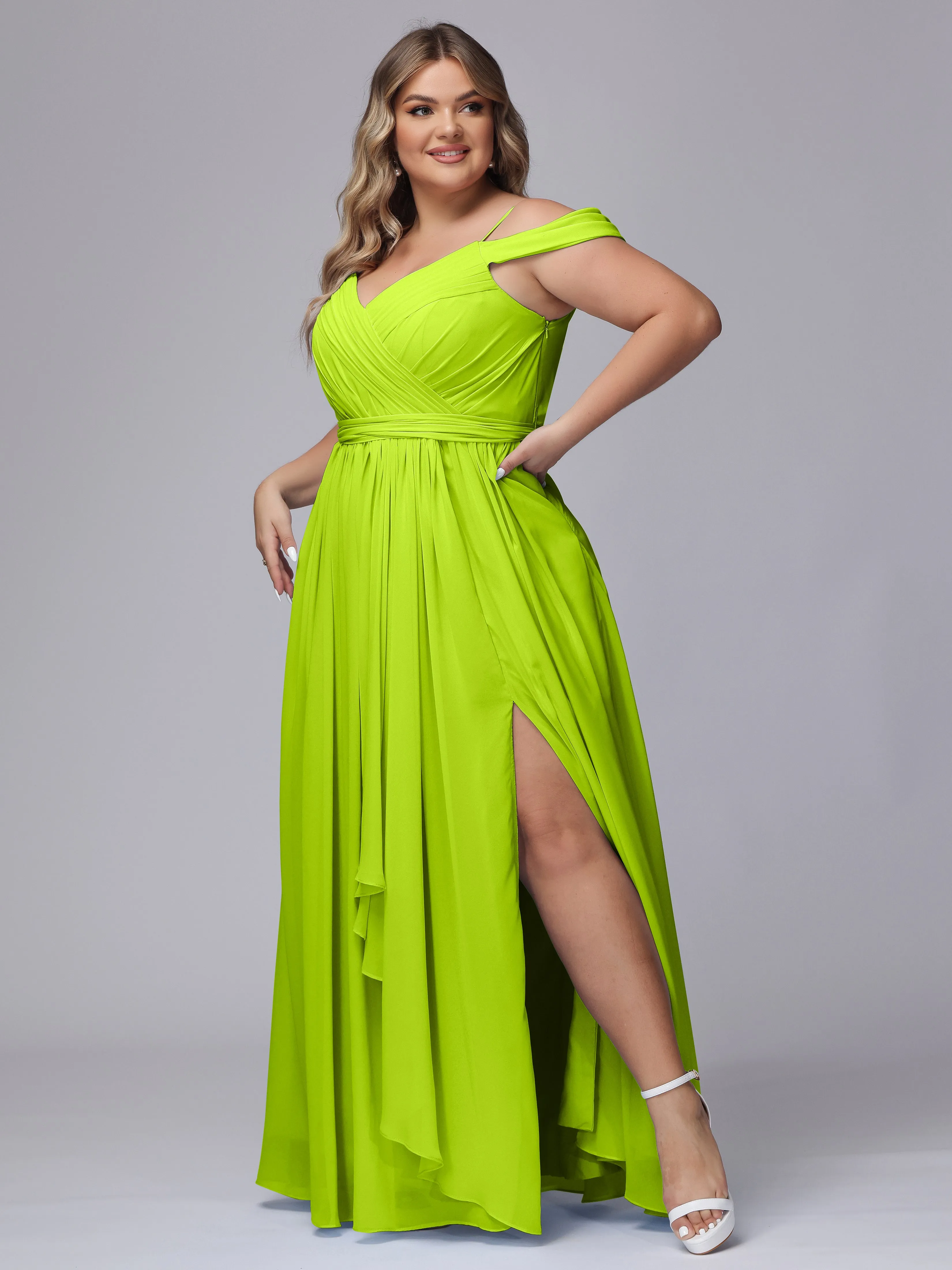 Off The Shoulder Chiffon Plus Size  Long Bridesmaid Dresses