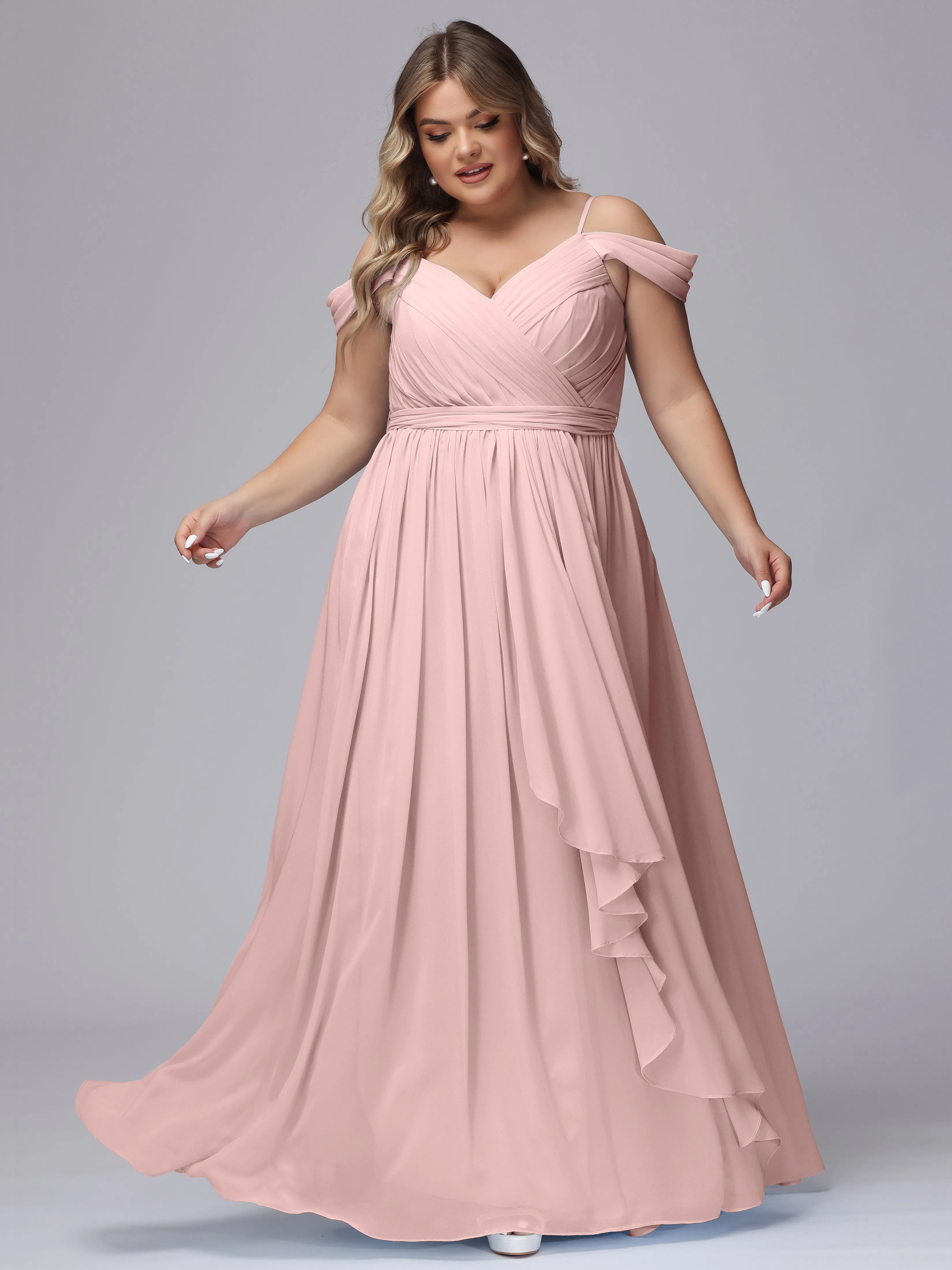 Off The Shoulder Chiffon Plus Size  Long Bridesmaid Dresses