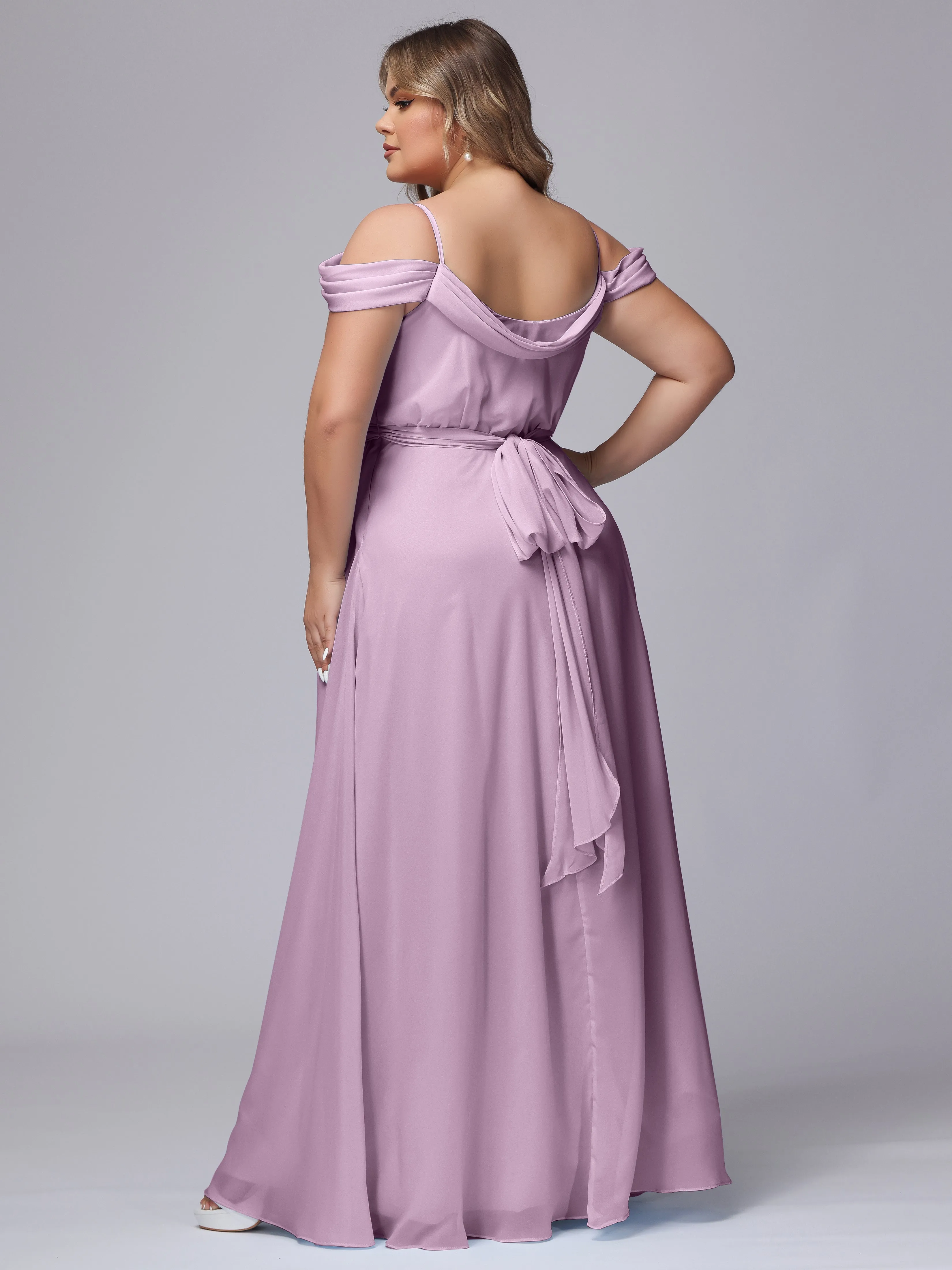 Off The Shoulder Chiffon Plus Size  Long Bridesmaid Dresses