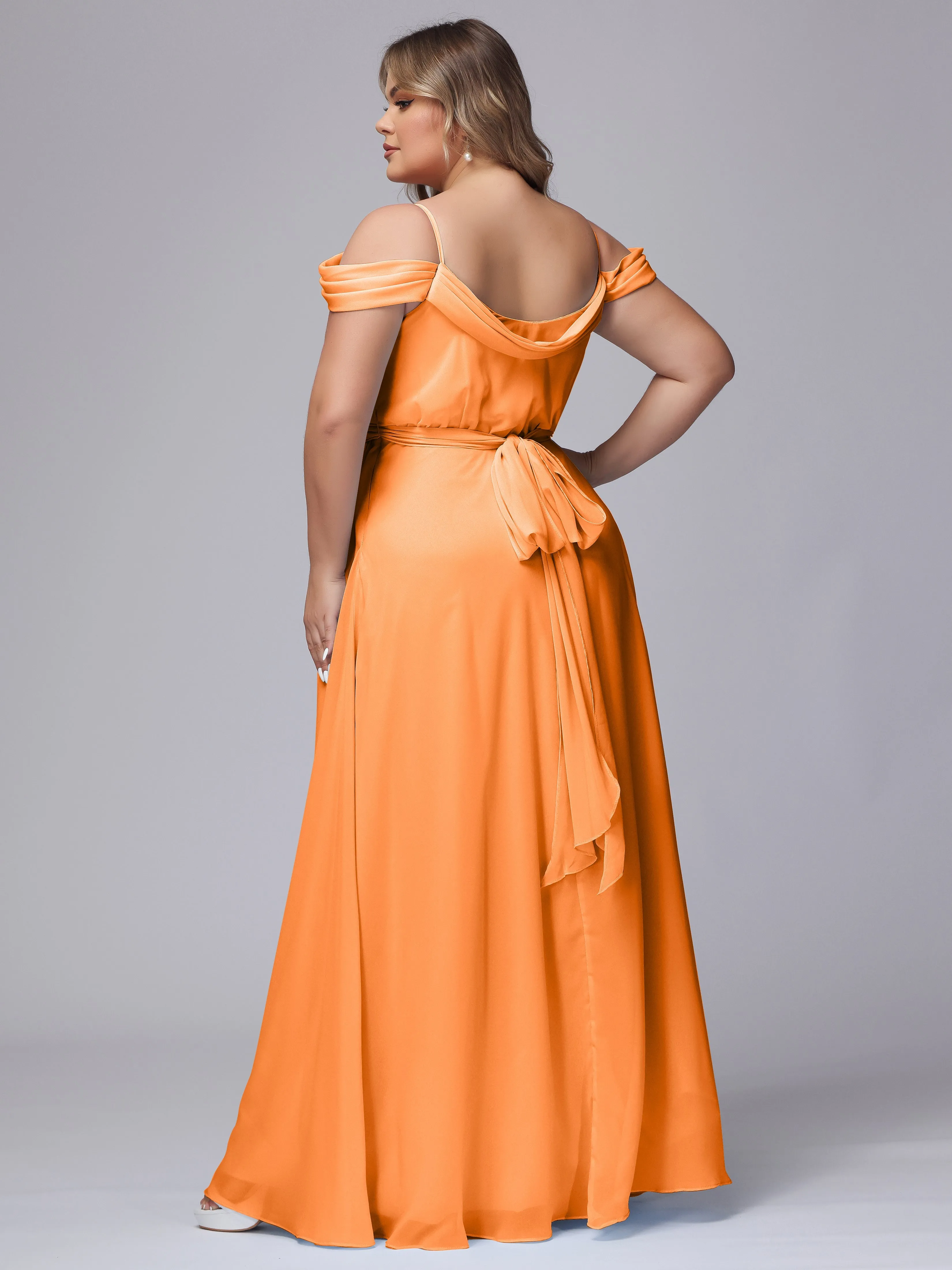 Off The Shoulder Chiffon Plus Size  Long Bridesmaid Dresses