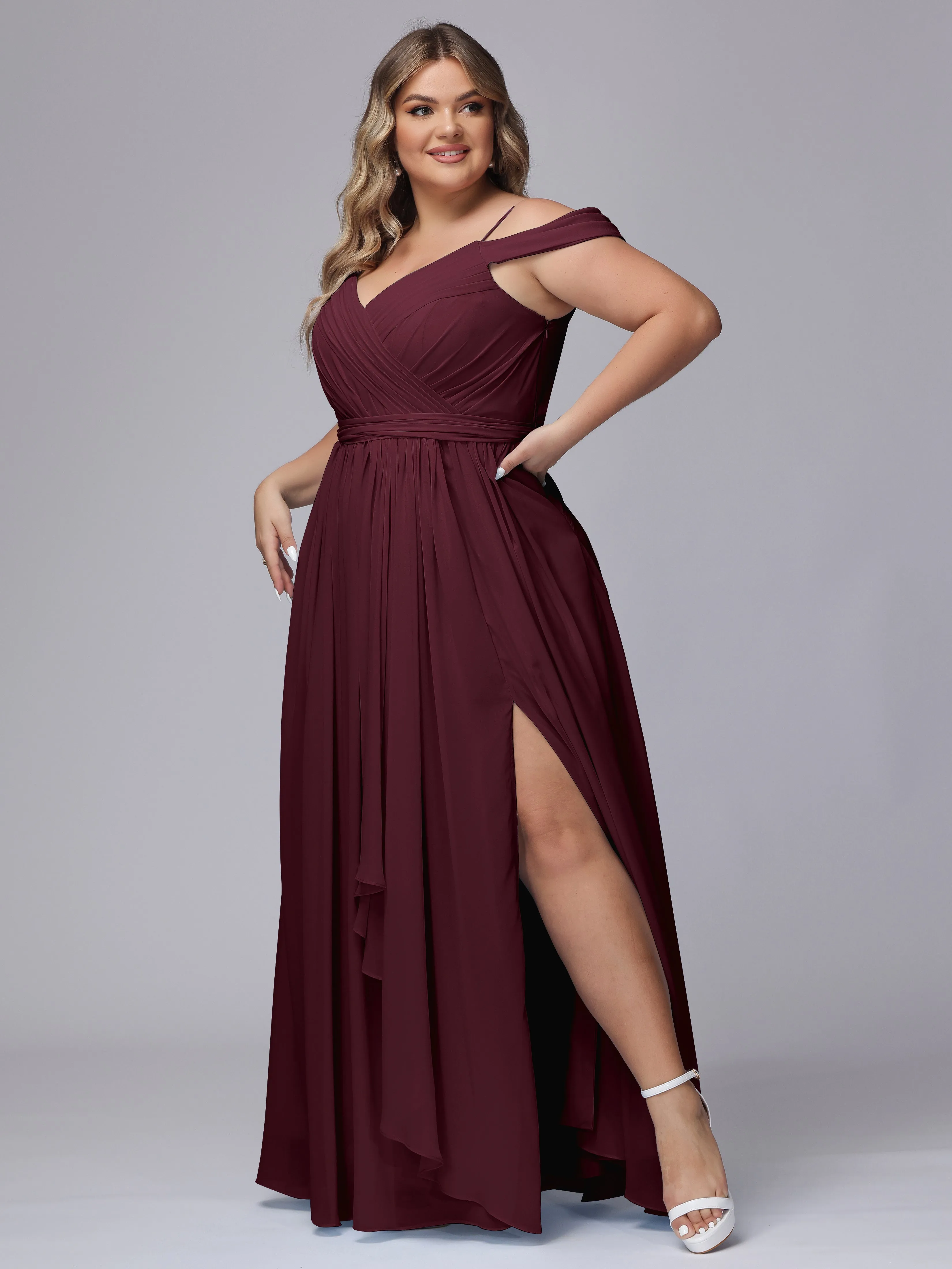 Off The Shoulder Chiffon Plus Size  Long Bridesmaid Dresses