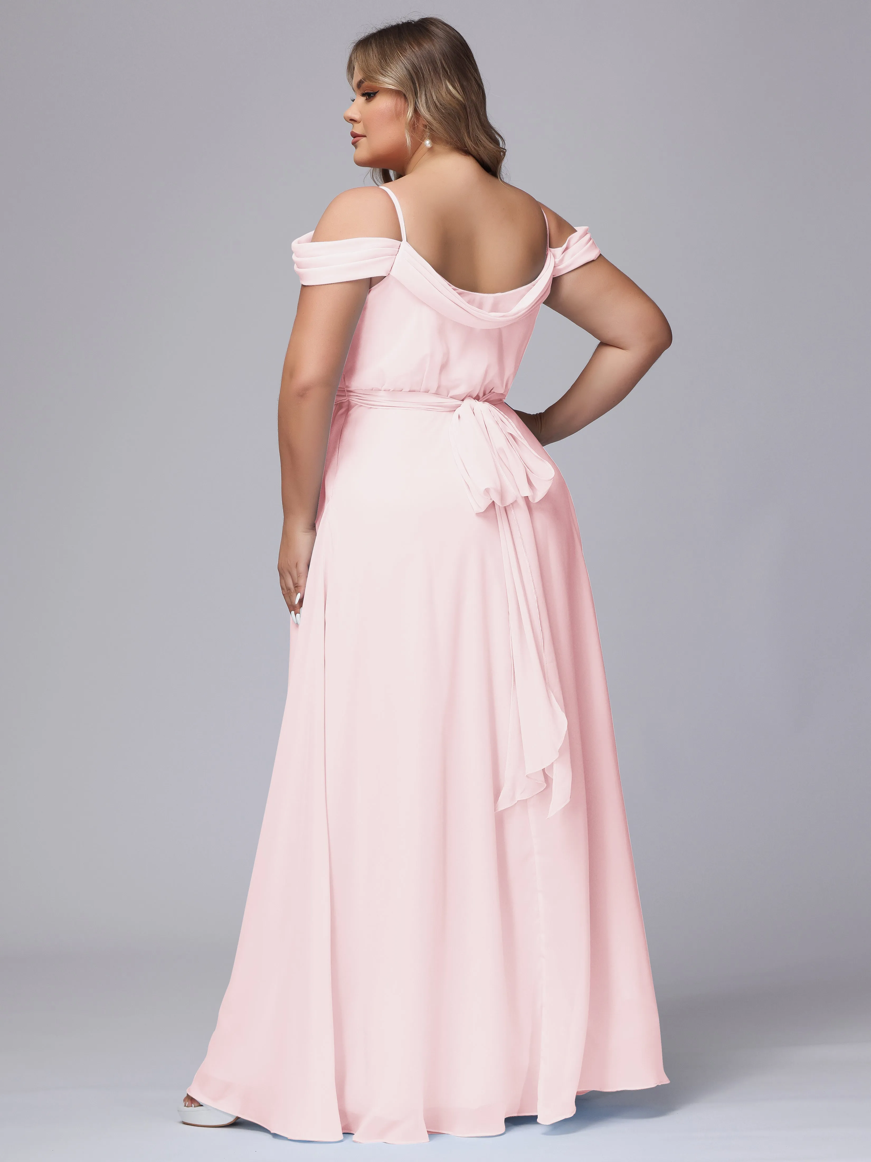 Off The Shoulder Chiffon Plus Size  Long Bridesmaid Dresses