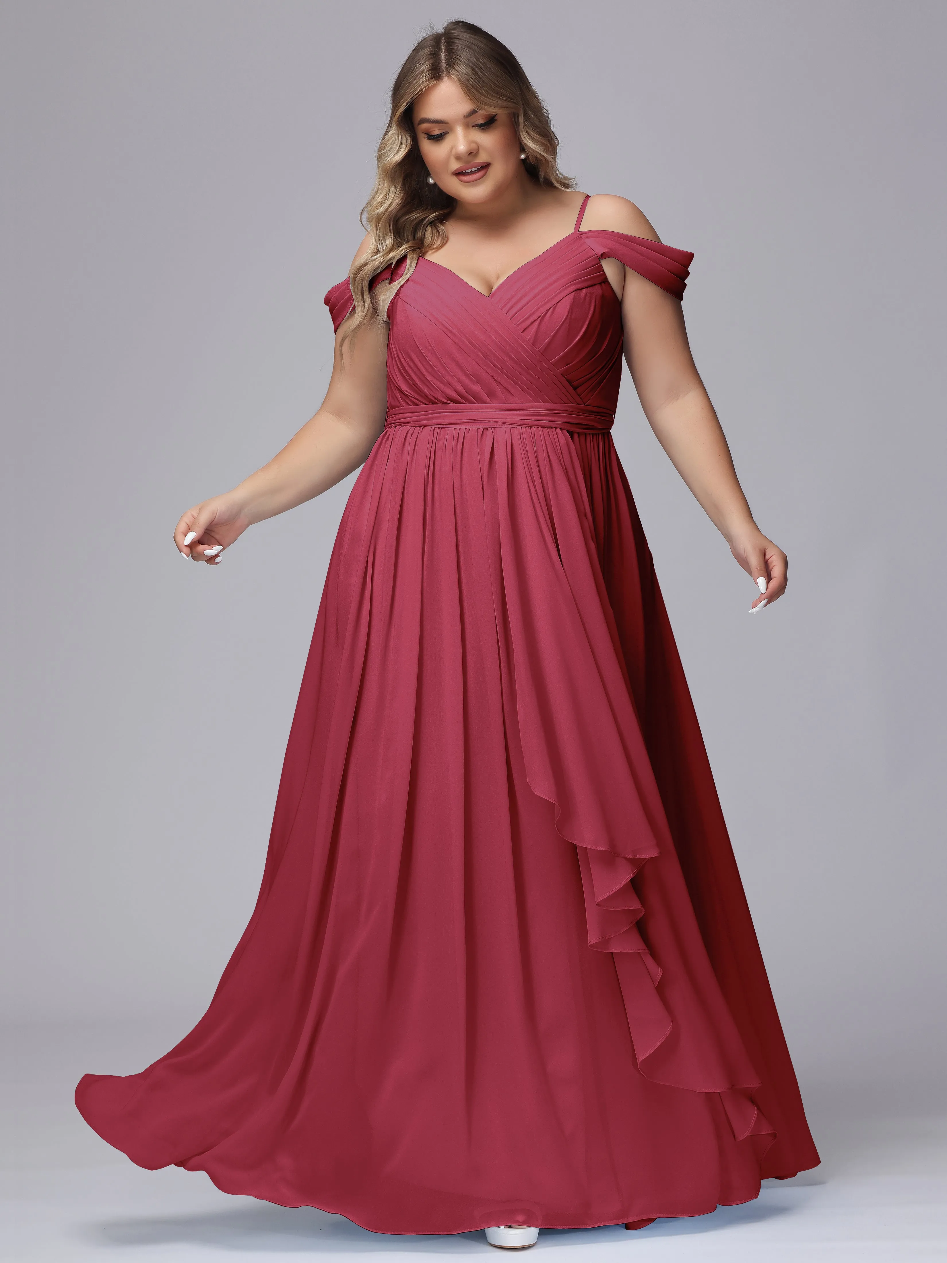 Off The Shoulder Chiffon Plus Size  Long Bridesmaid Dresses