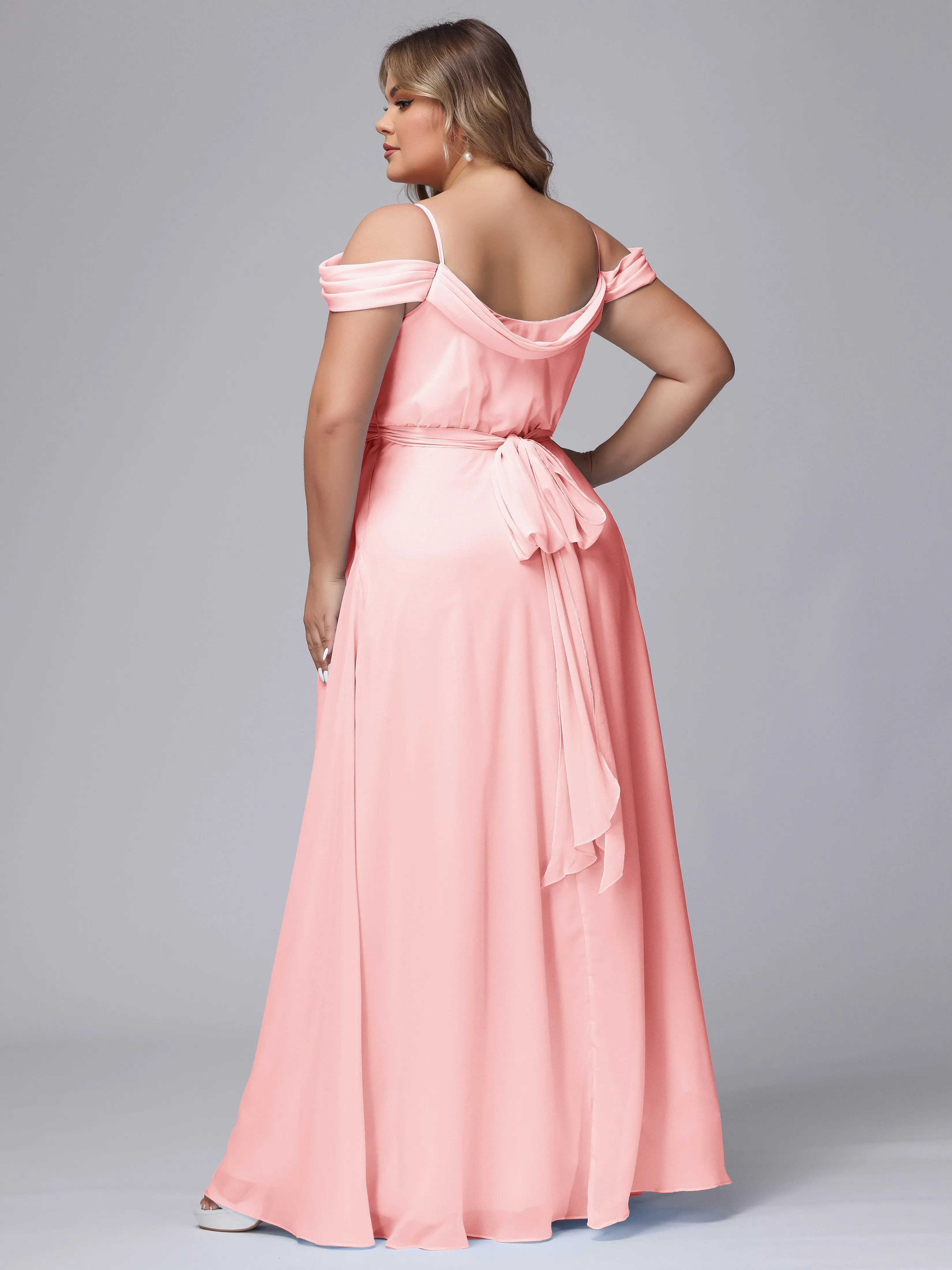 Off The Shoulder Chiffon Plus Size  Long Bridesmaid Dresses