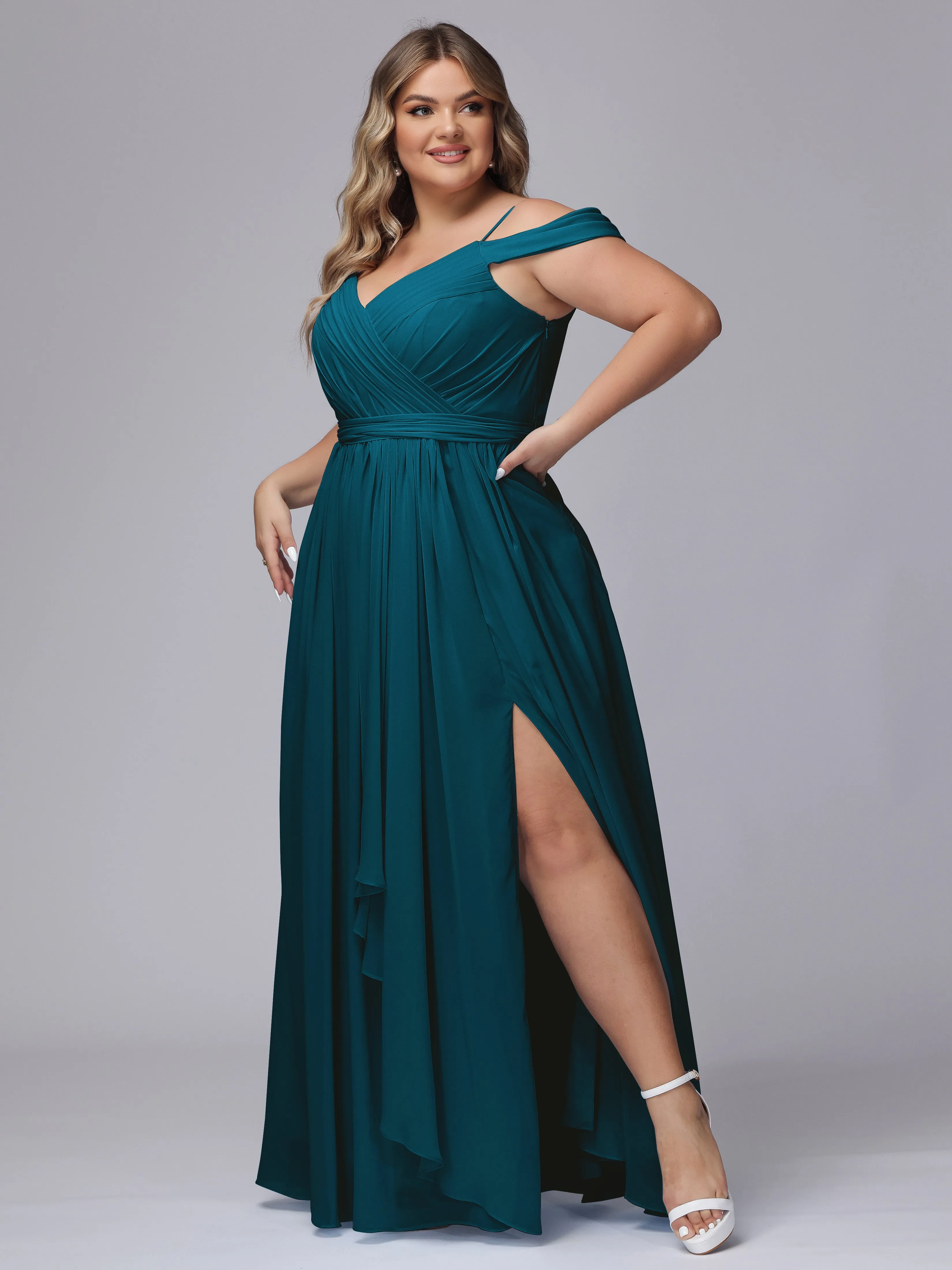 Off The Shoulder Chiffon Plus Size  Long Bridesmaid Dresses