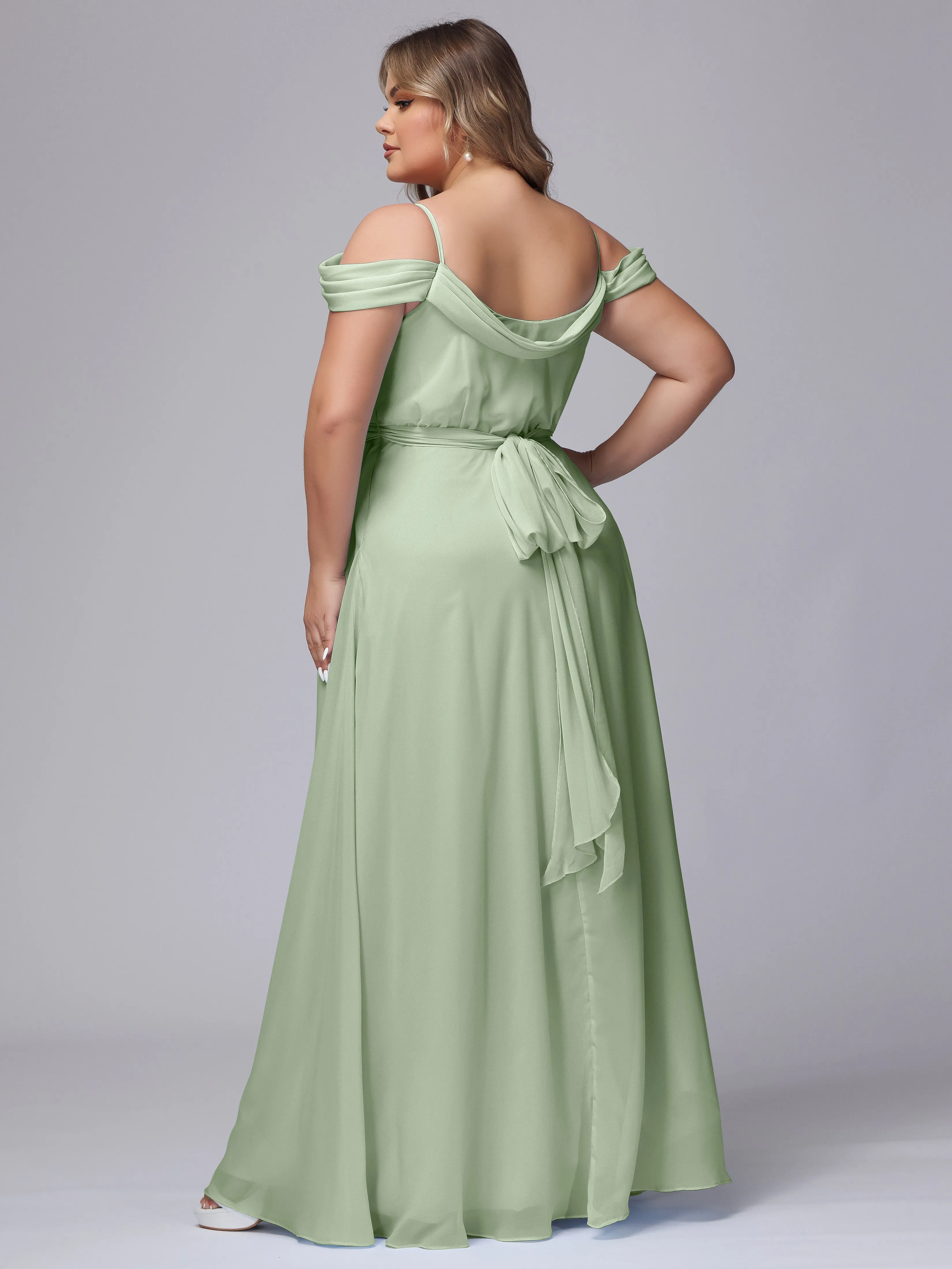 Off The Shoulder Chiffon Plus Size  Long Bridesmaid Dresses