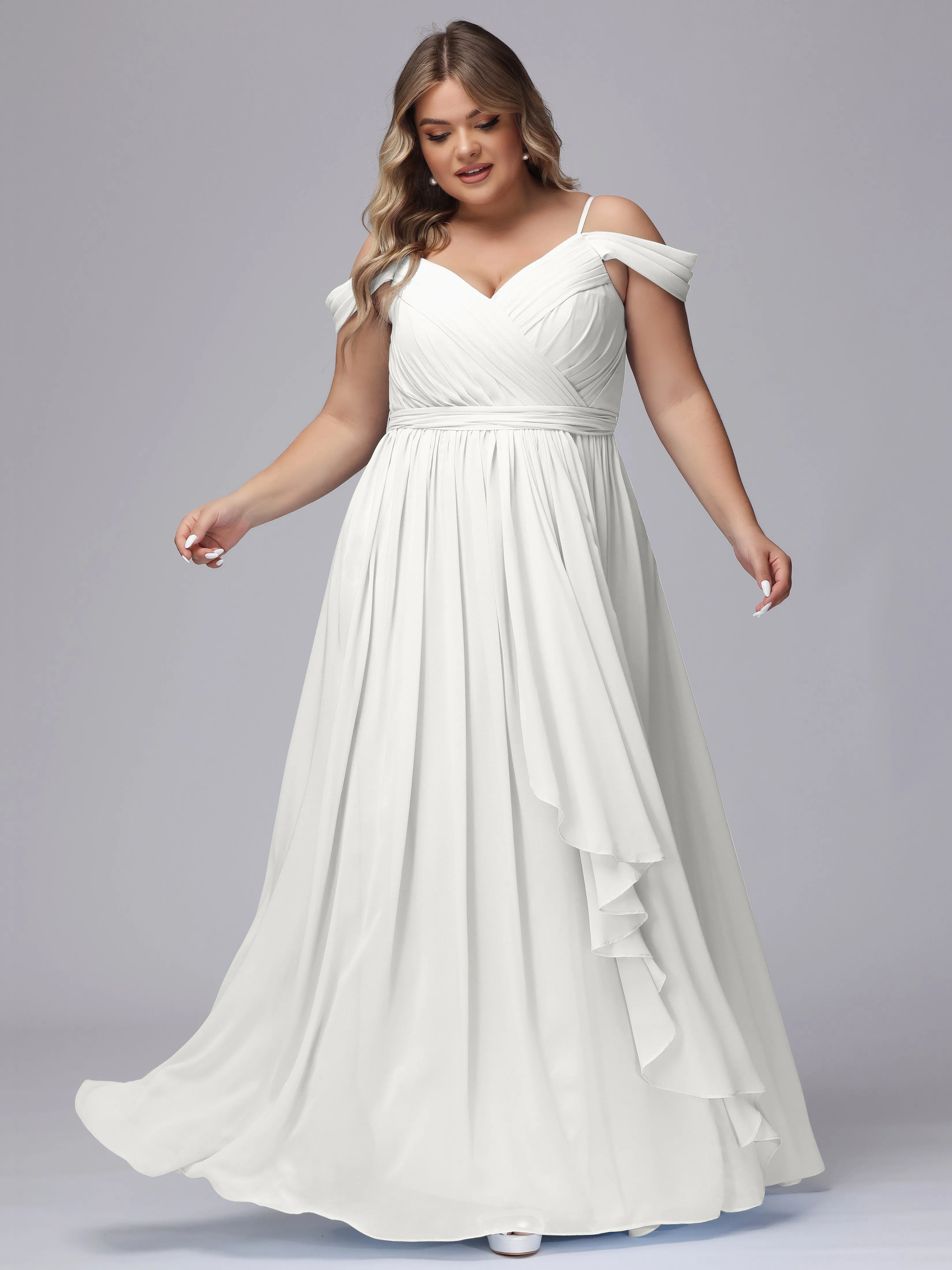 Off The Shoulder Chiffon Plus Size  Long Bridesmaid Dresses