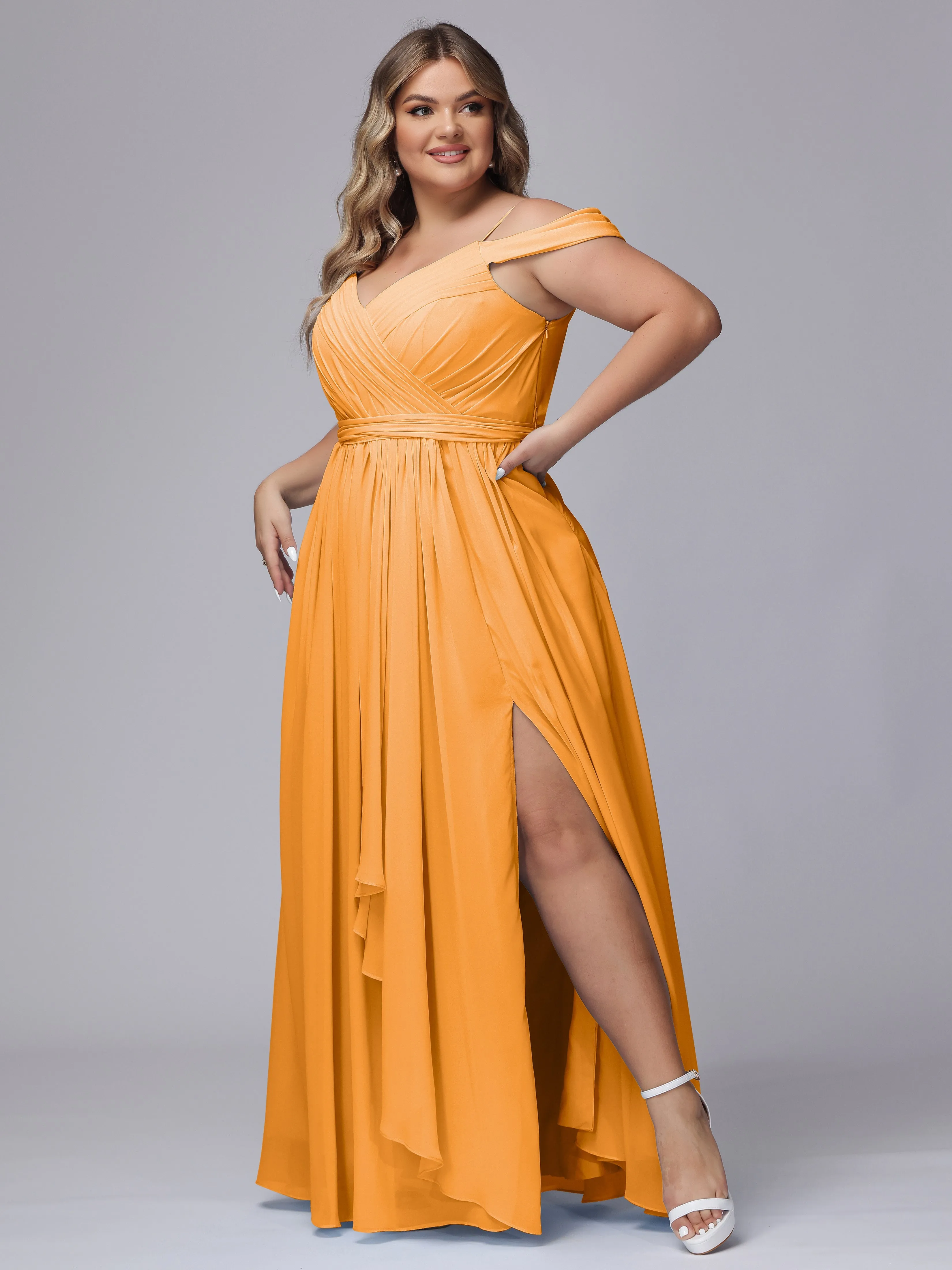 Off The Shoulder Chiffon Plus Size  Long Bridesmaid Dresses