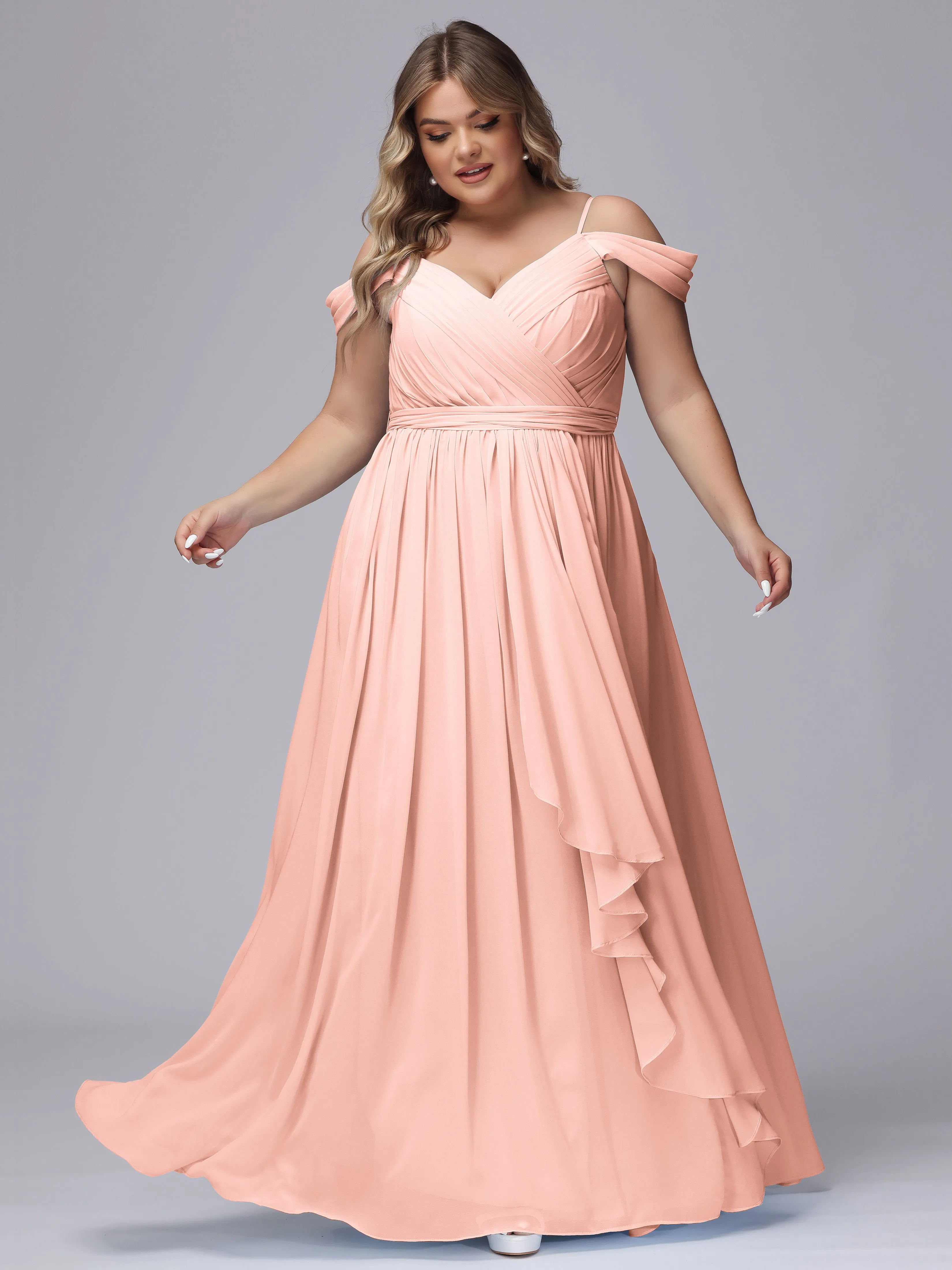 Off The Shoulder Chiffon Plus Size  Long Bridesmaid Dresses