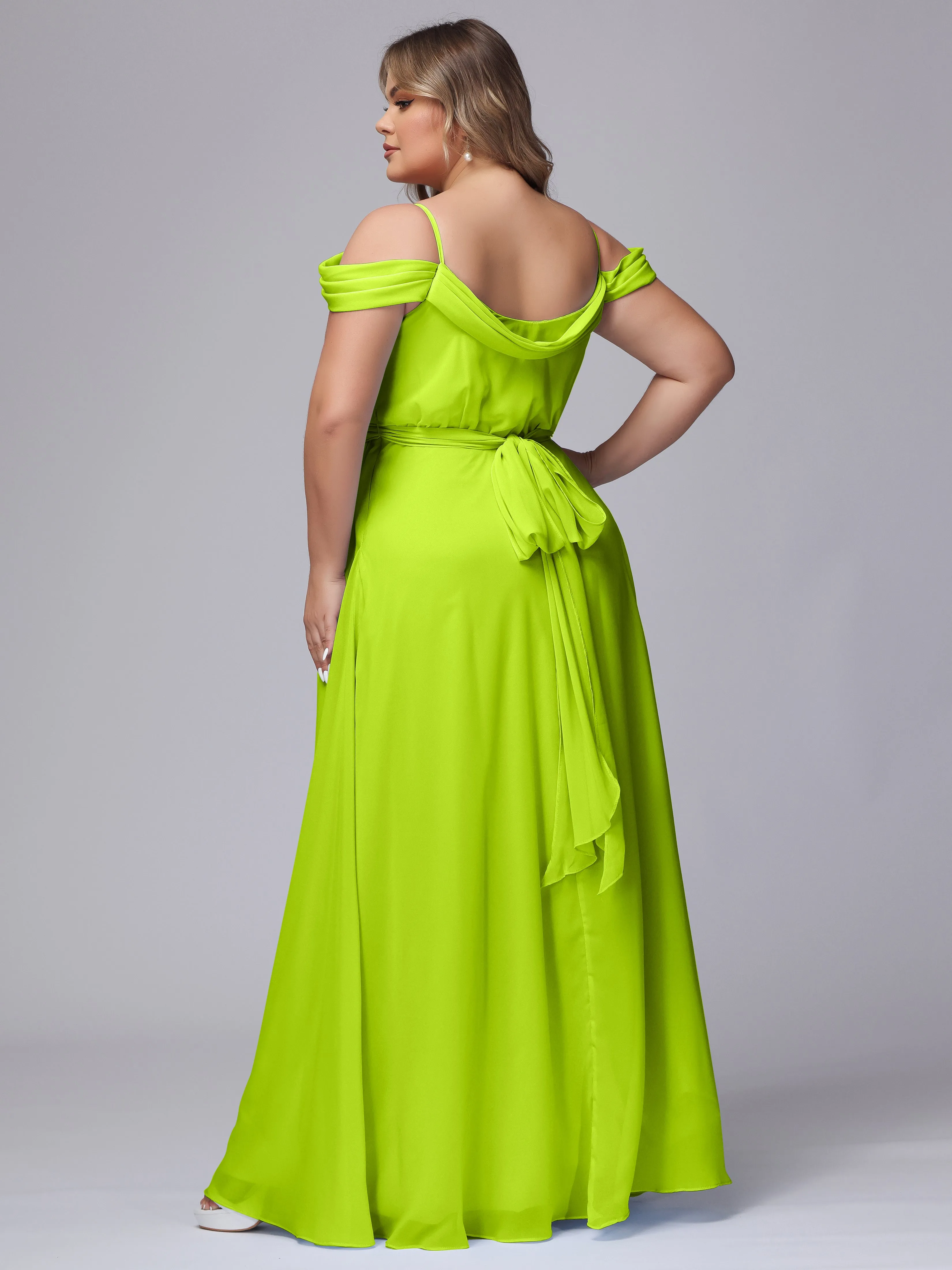 Off The Shoulder Chiffon Plus Size  Long Bridesmaid Dresses
