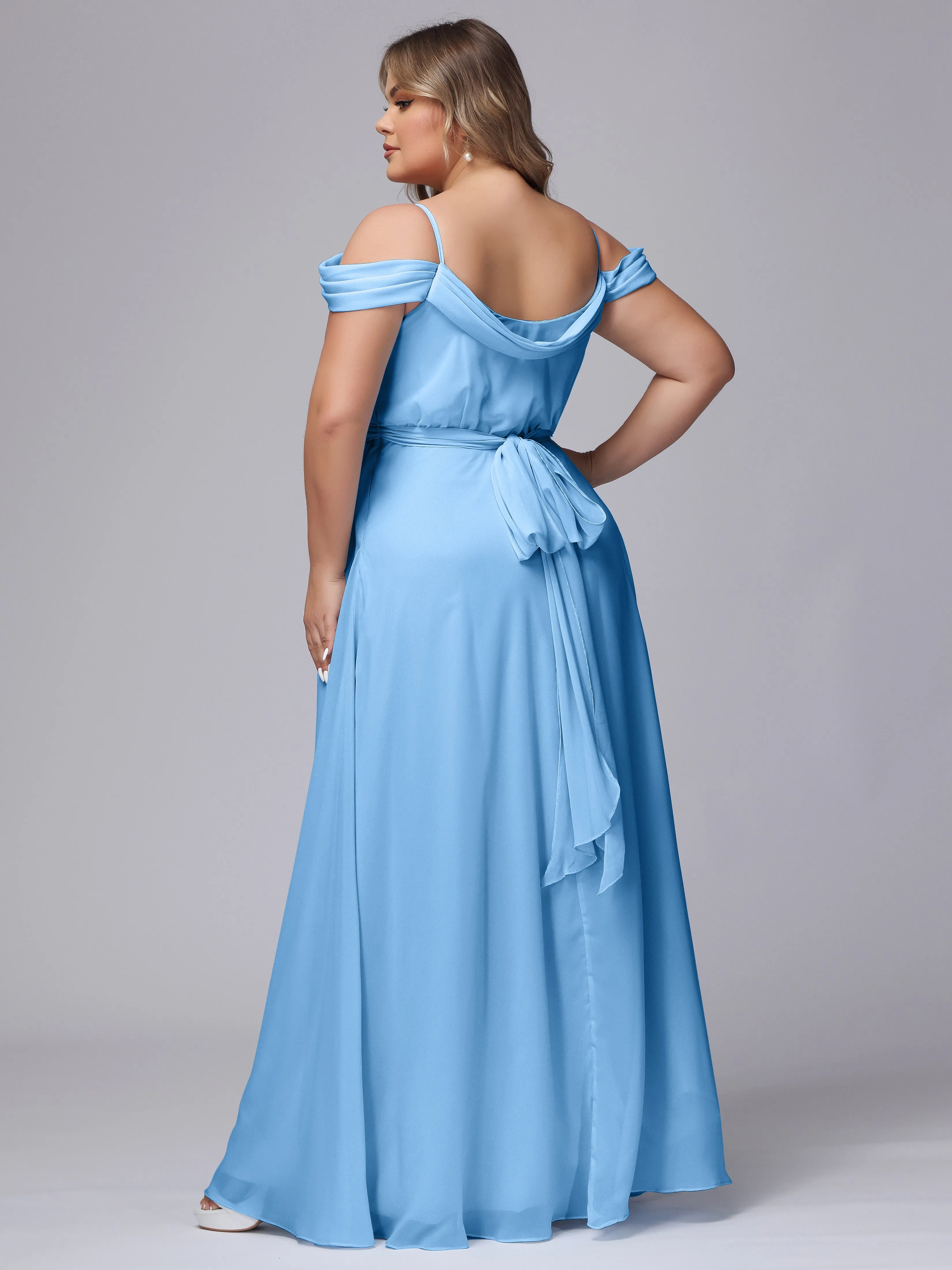 Off The Shoulder Chiffon Plus Size  Long Bridesmaid Dresses