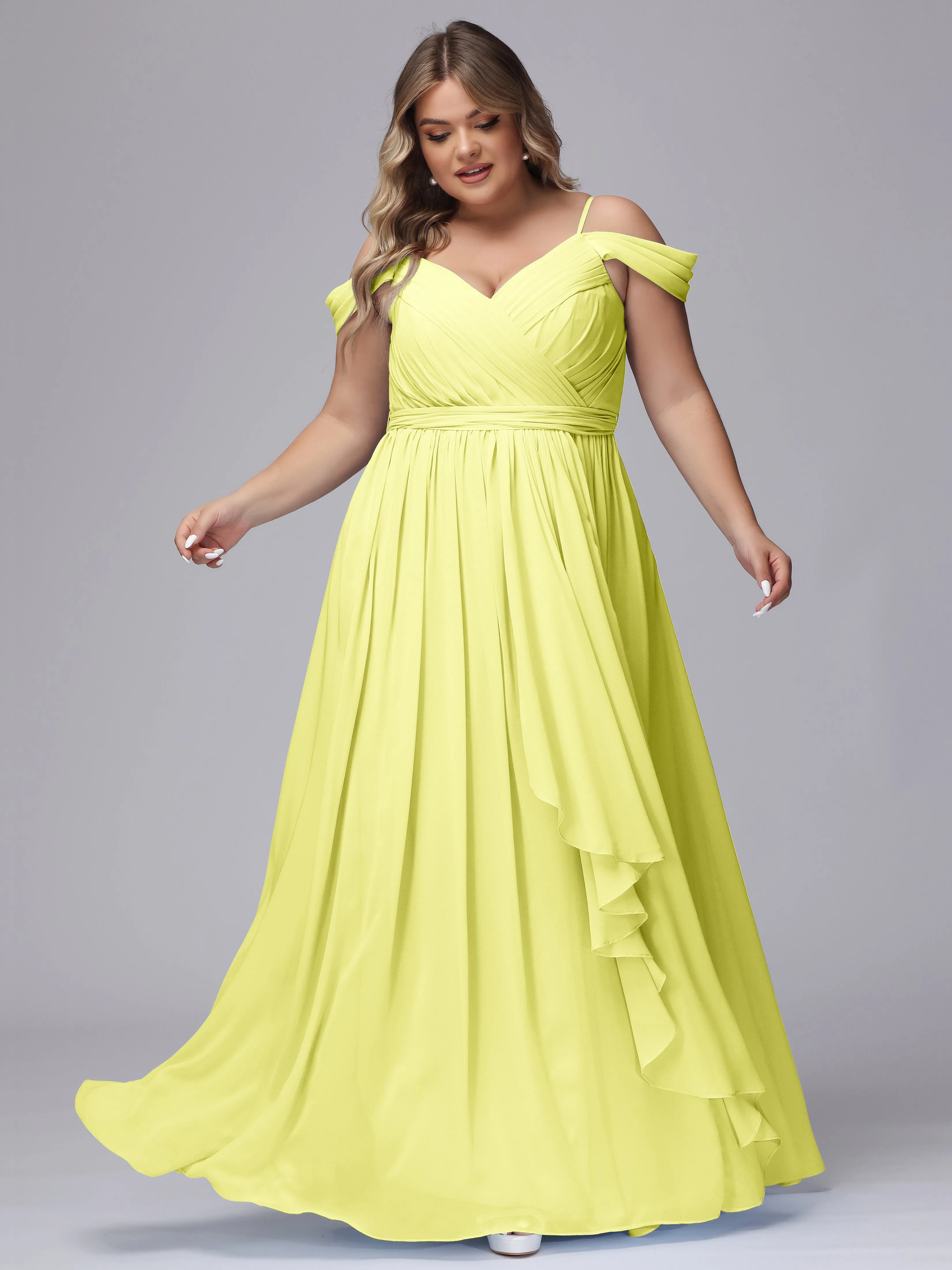 Off The Shoulder Chiffon Plus Size  Long Bridesmaid Dresses