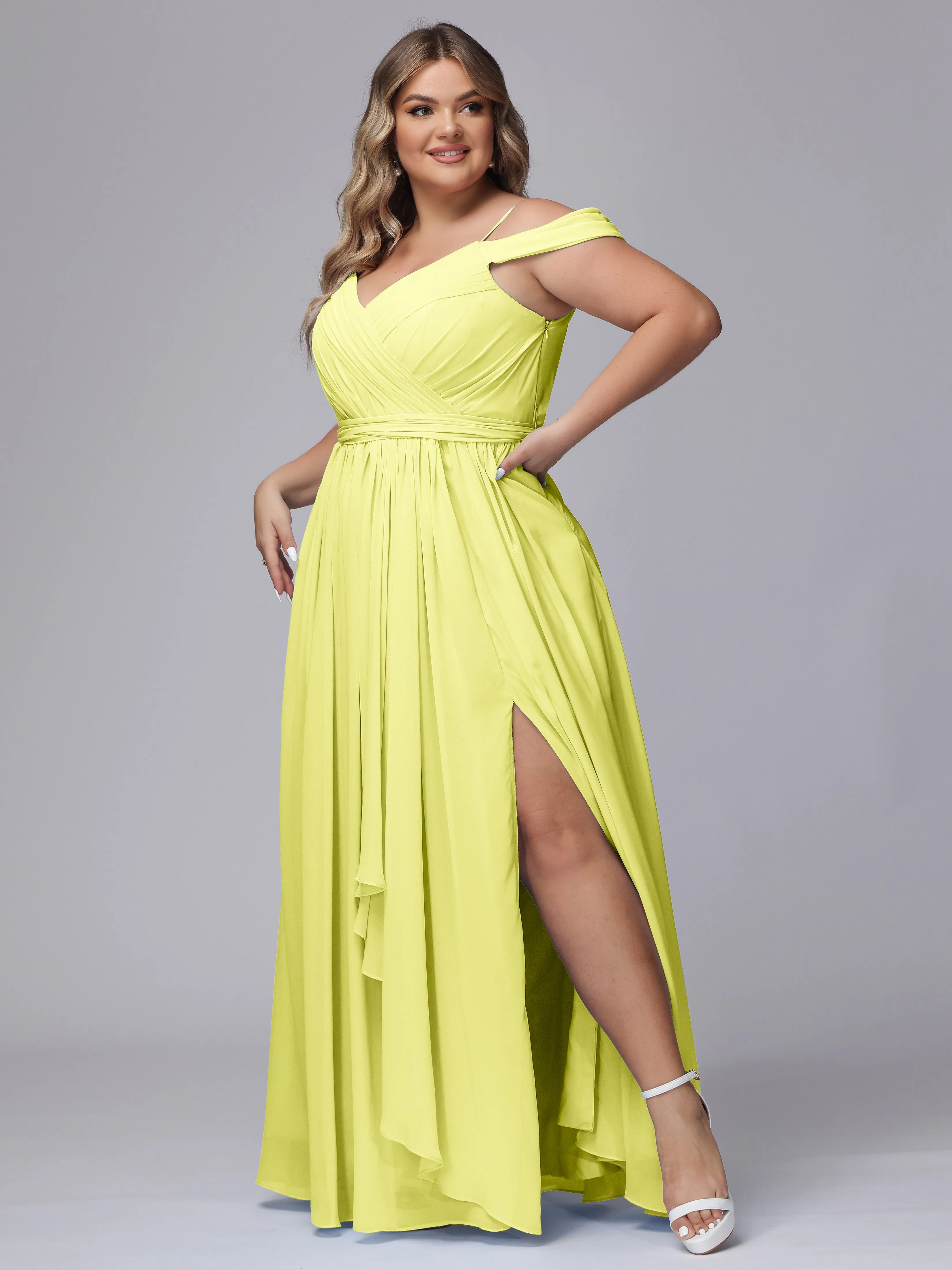 Off The Shoulder Chiffon Plus Size  Long Bridesmaid Dresses