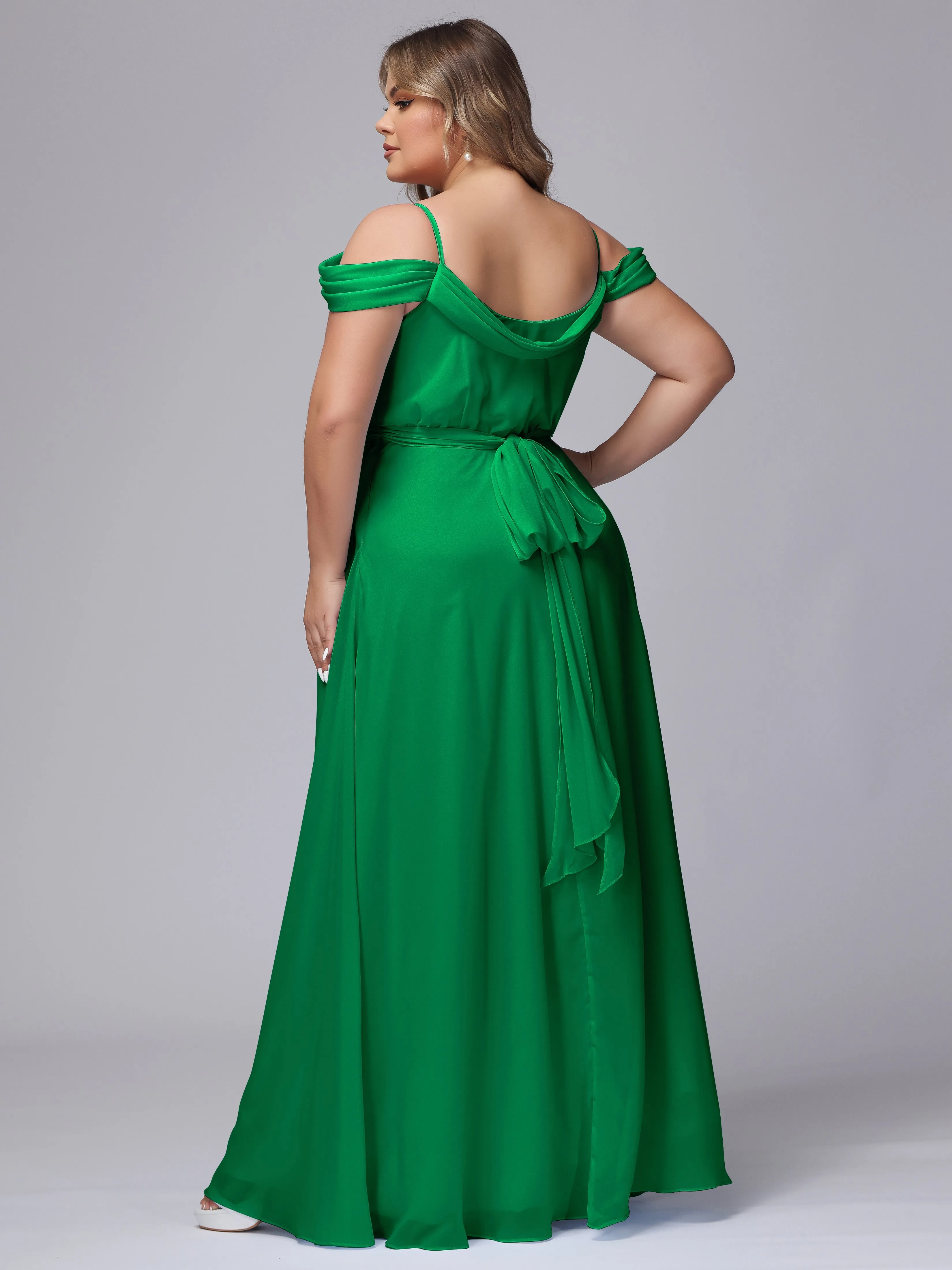 Off The Shoulder Chiffon Plus Size  Long Bridesmaid Dresses