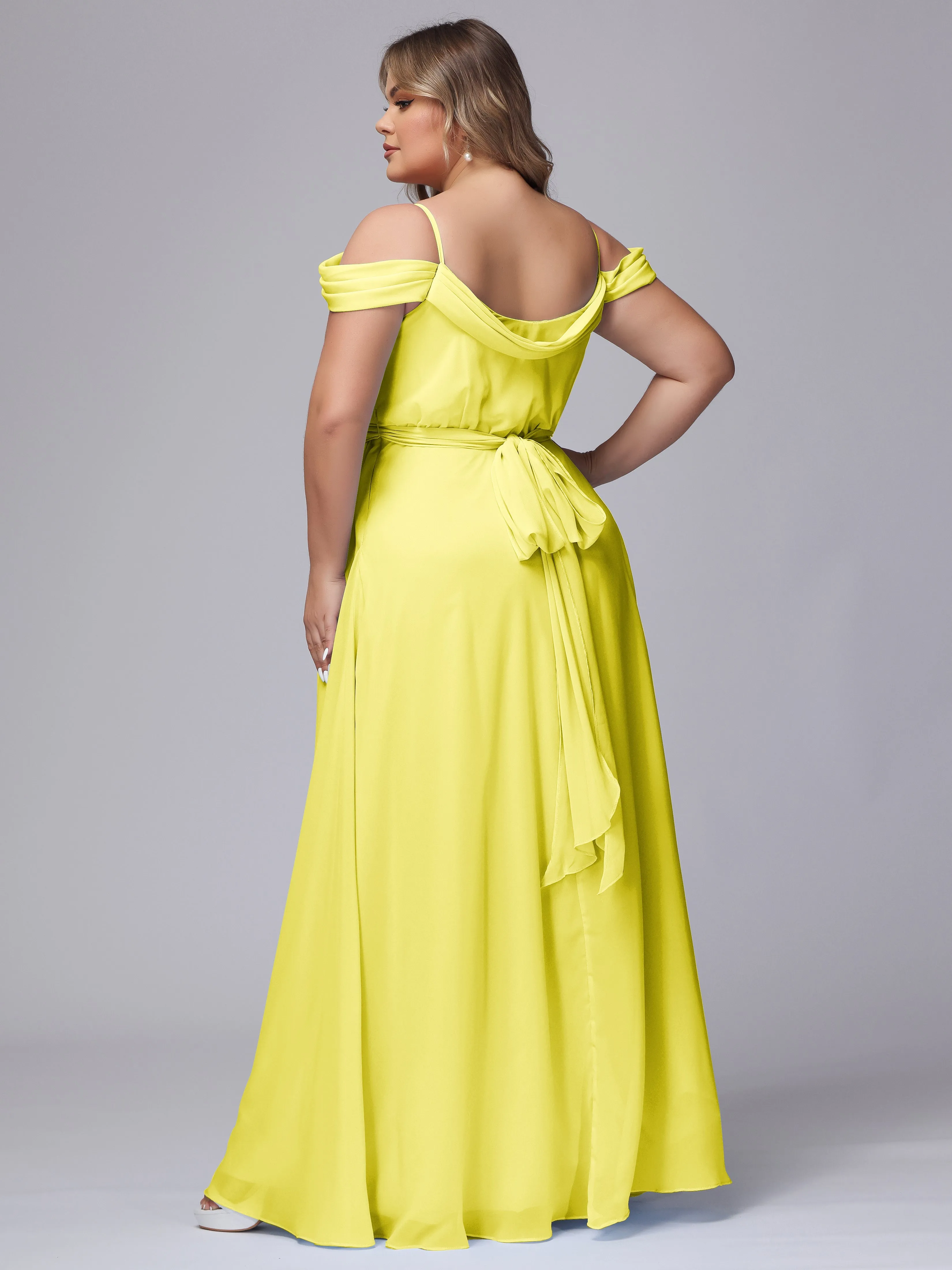 Off The Shoulder Chiffon Plus Size  Long Bridesmaid Dresses