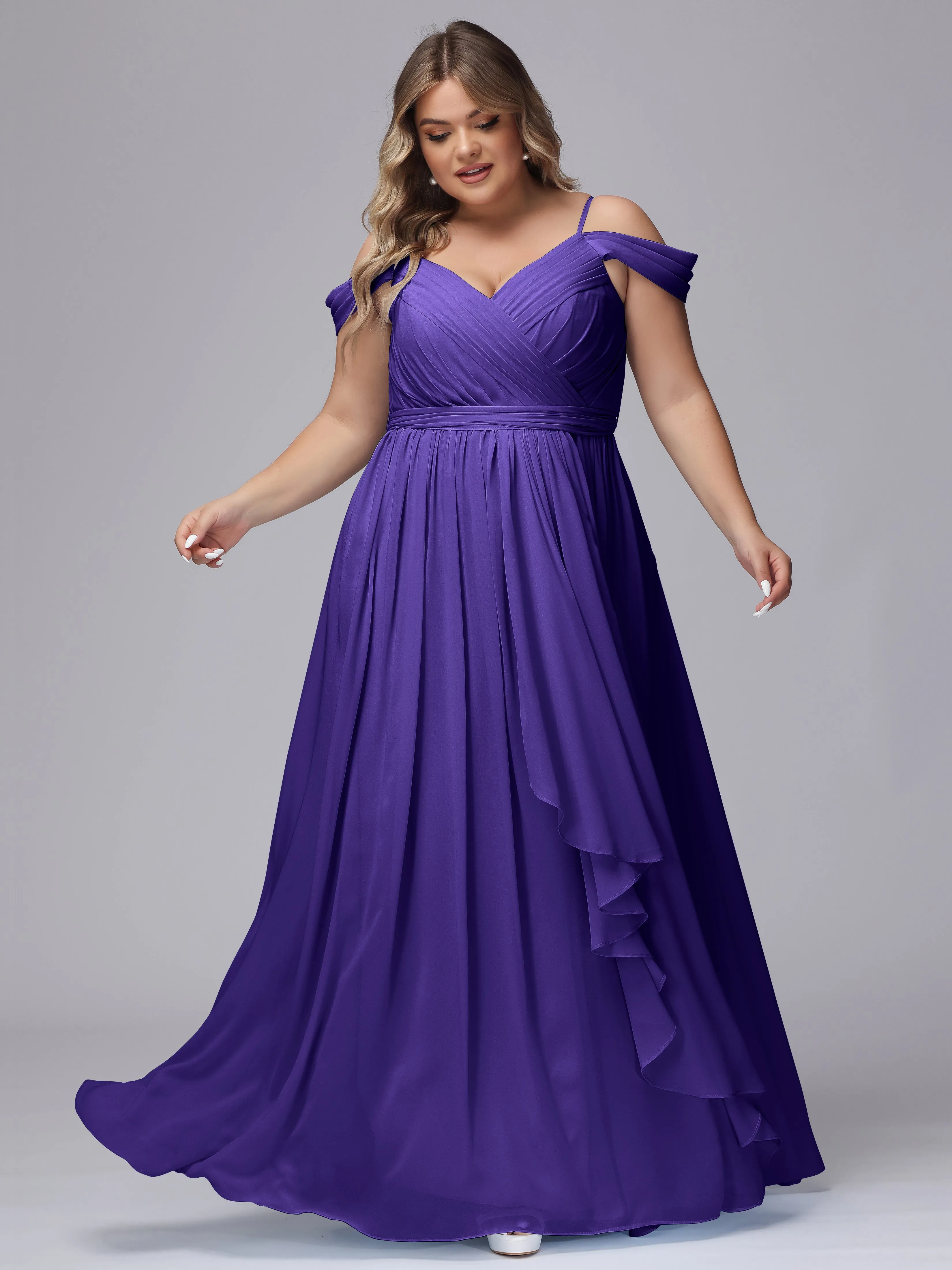 Off The Shoulder Chiffon Plus Size  Long Bridesmaid Dresses