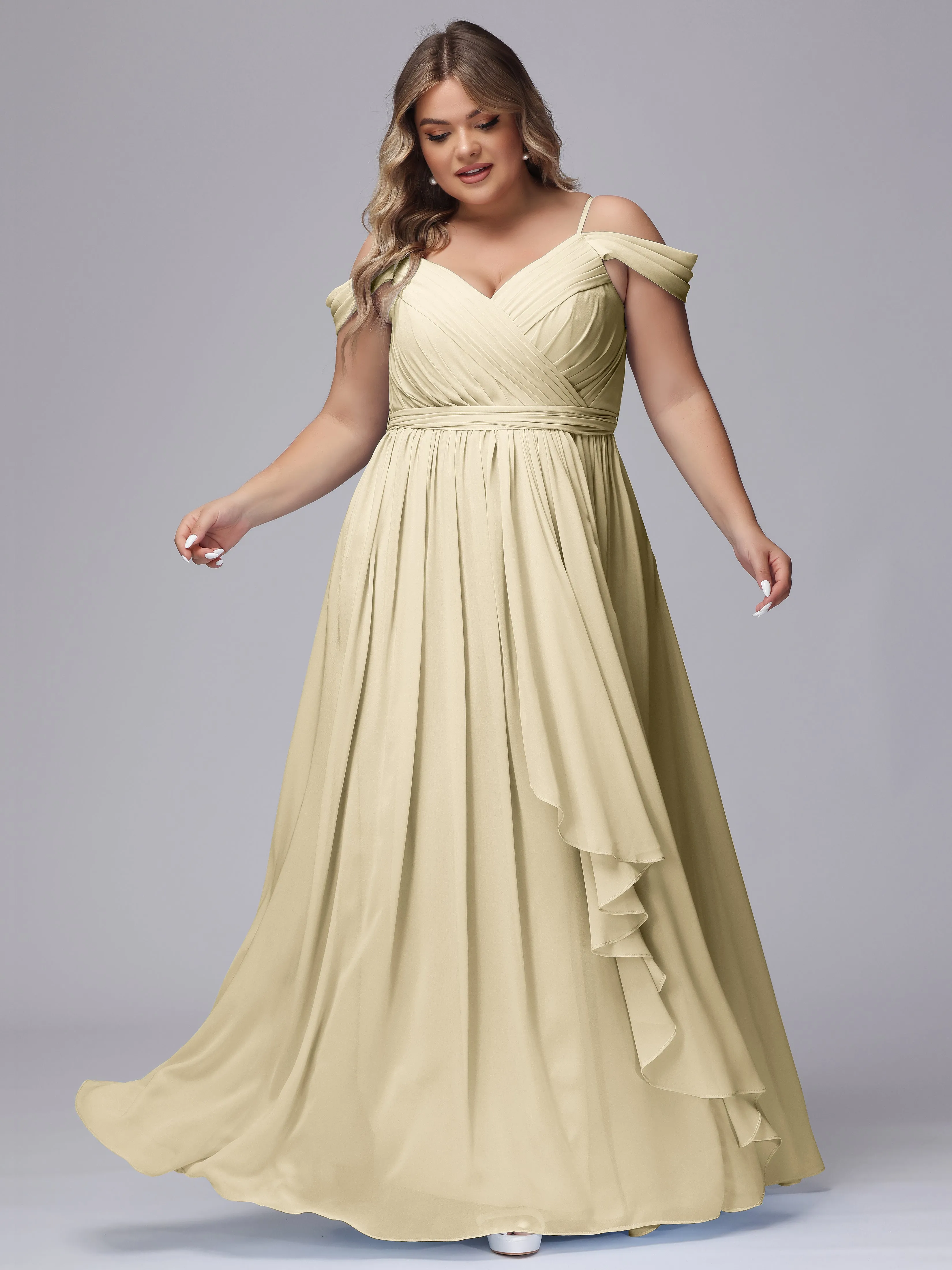 Off The Shoulder Chiffon Plus Size  Long Bridesmaid Dresses