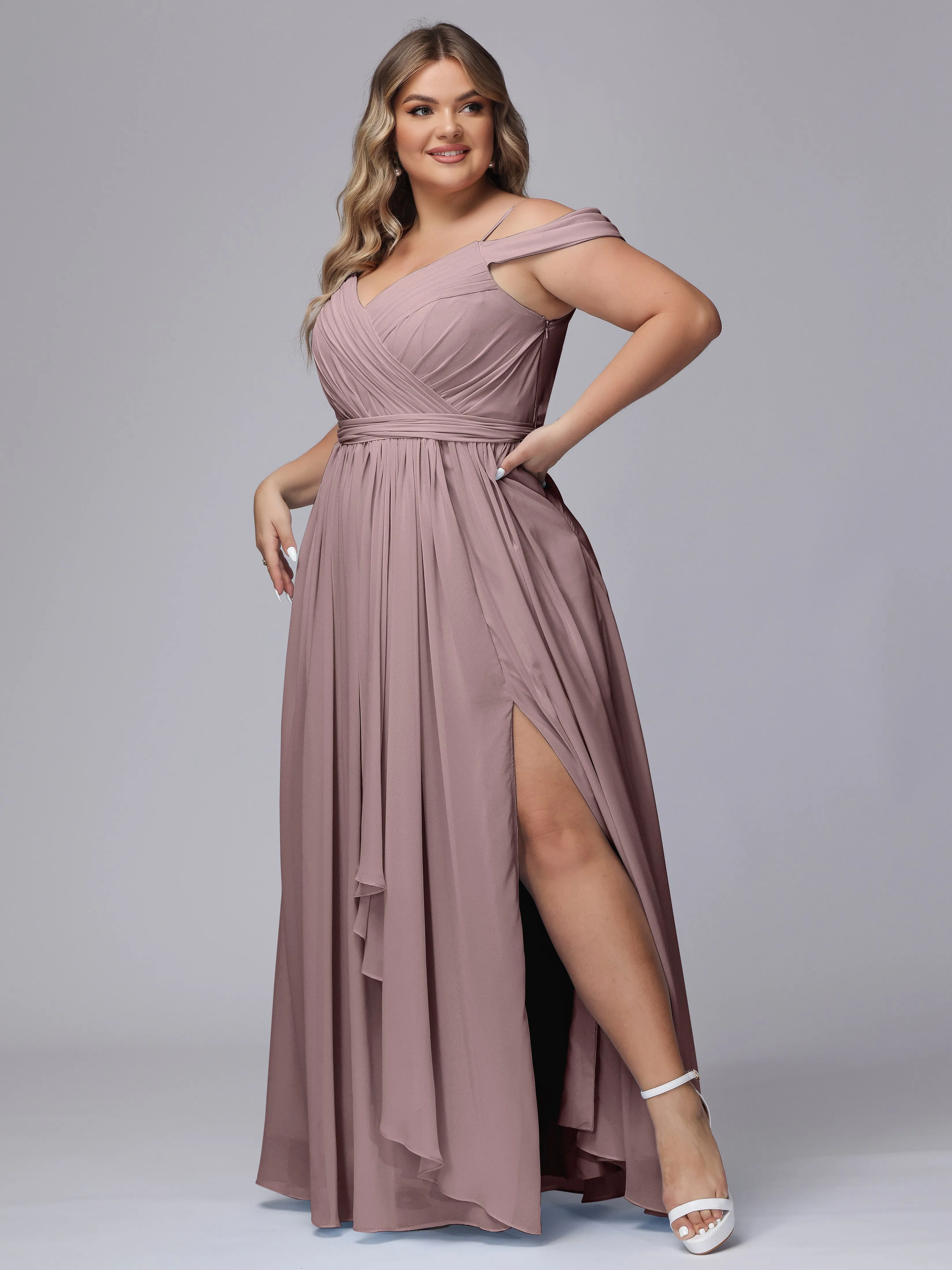 Off The Shoulder Chiffon Plus Size  Long Bridesmaid Dresses