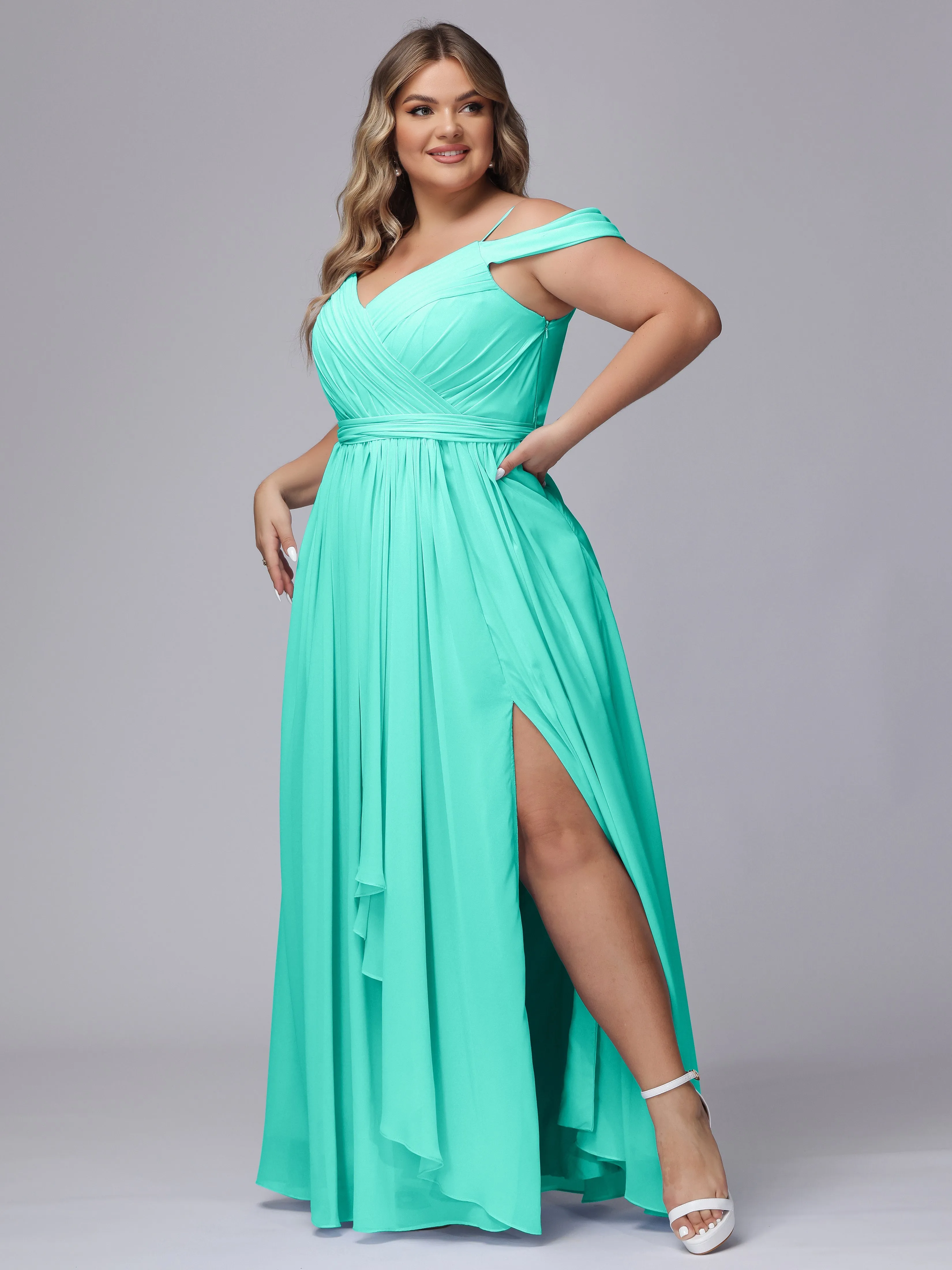 Off The Shoulder Chiffon Plus Size  Long Bridesmaid Dresses