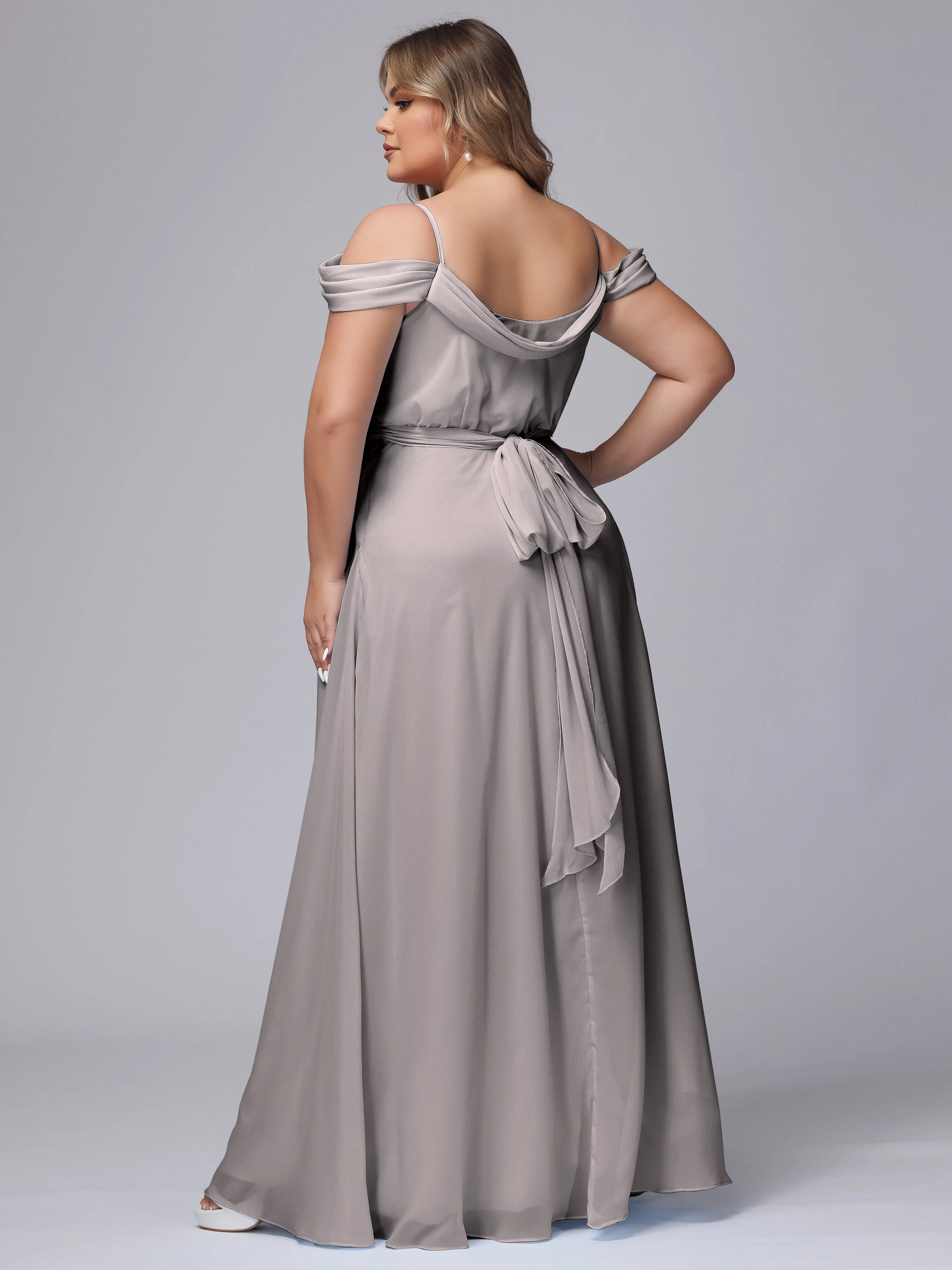 Off The Shoulder Chiffon Plus Size  Long Bridesmaid Dresses