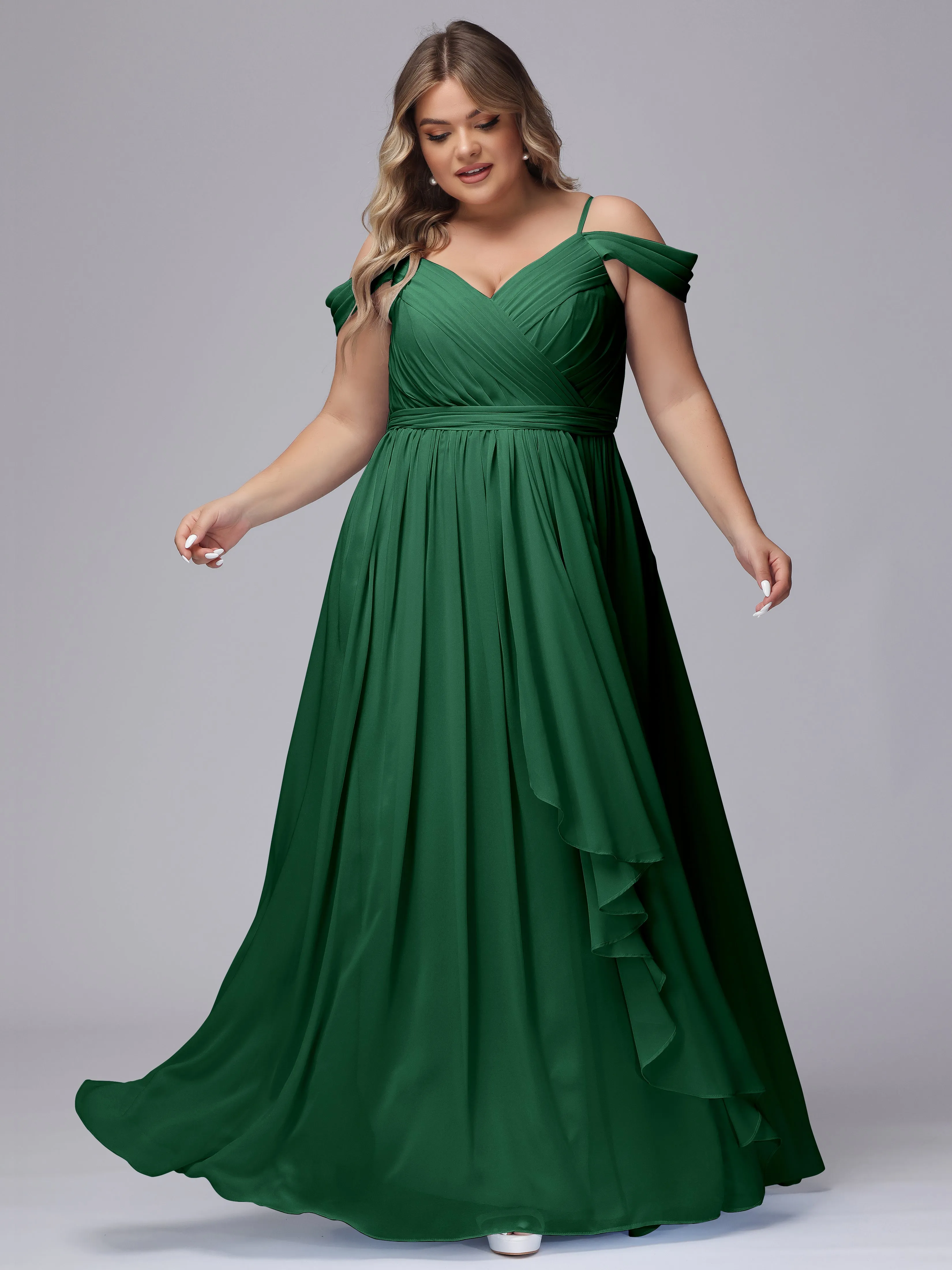 Off The Shoulder Chiffon Plus Size  Long Bridesmaid Dresses
