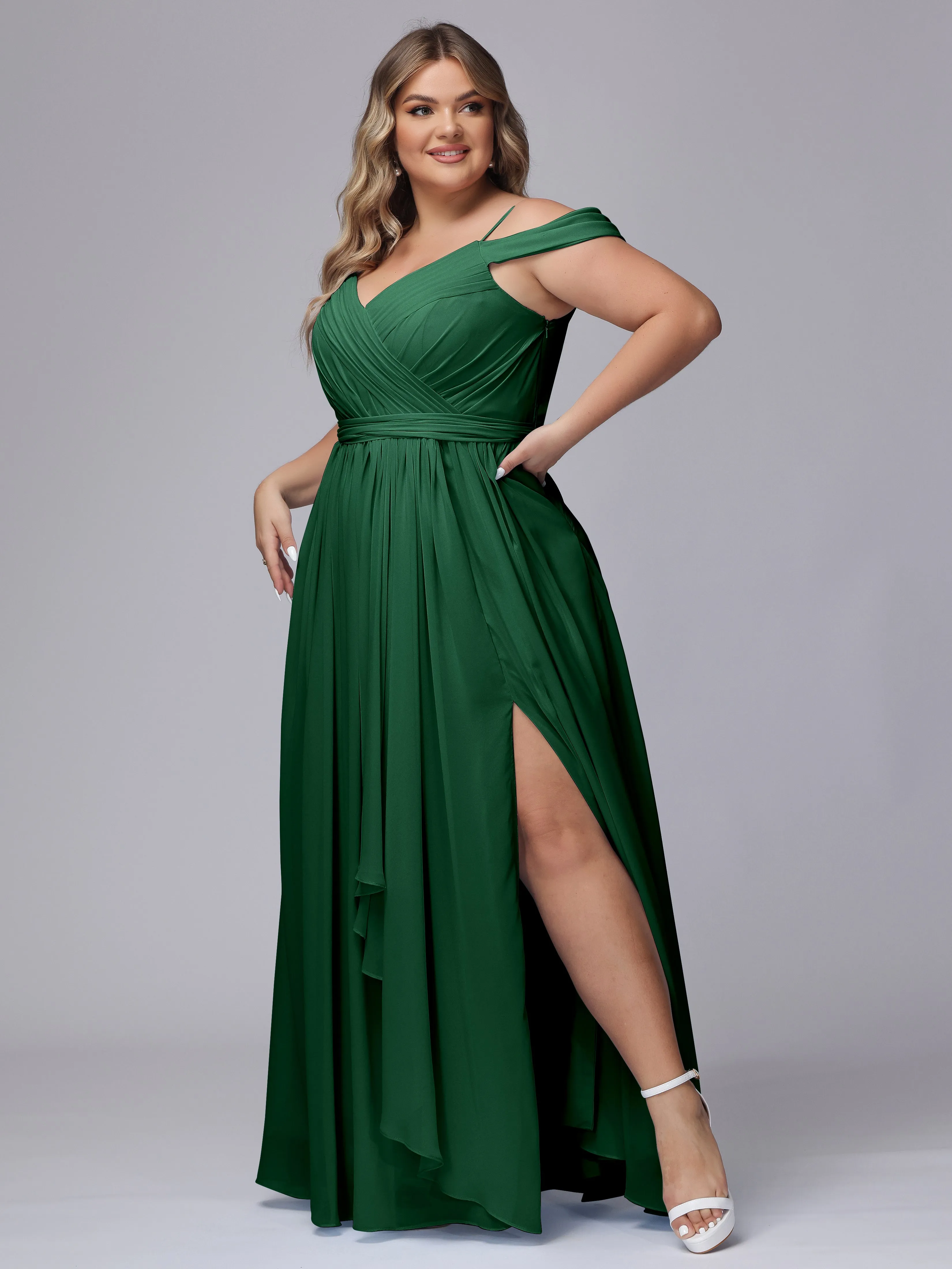 Off The Shoulder Chiffon Plus Size  Long Bridesmaid Dresses