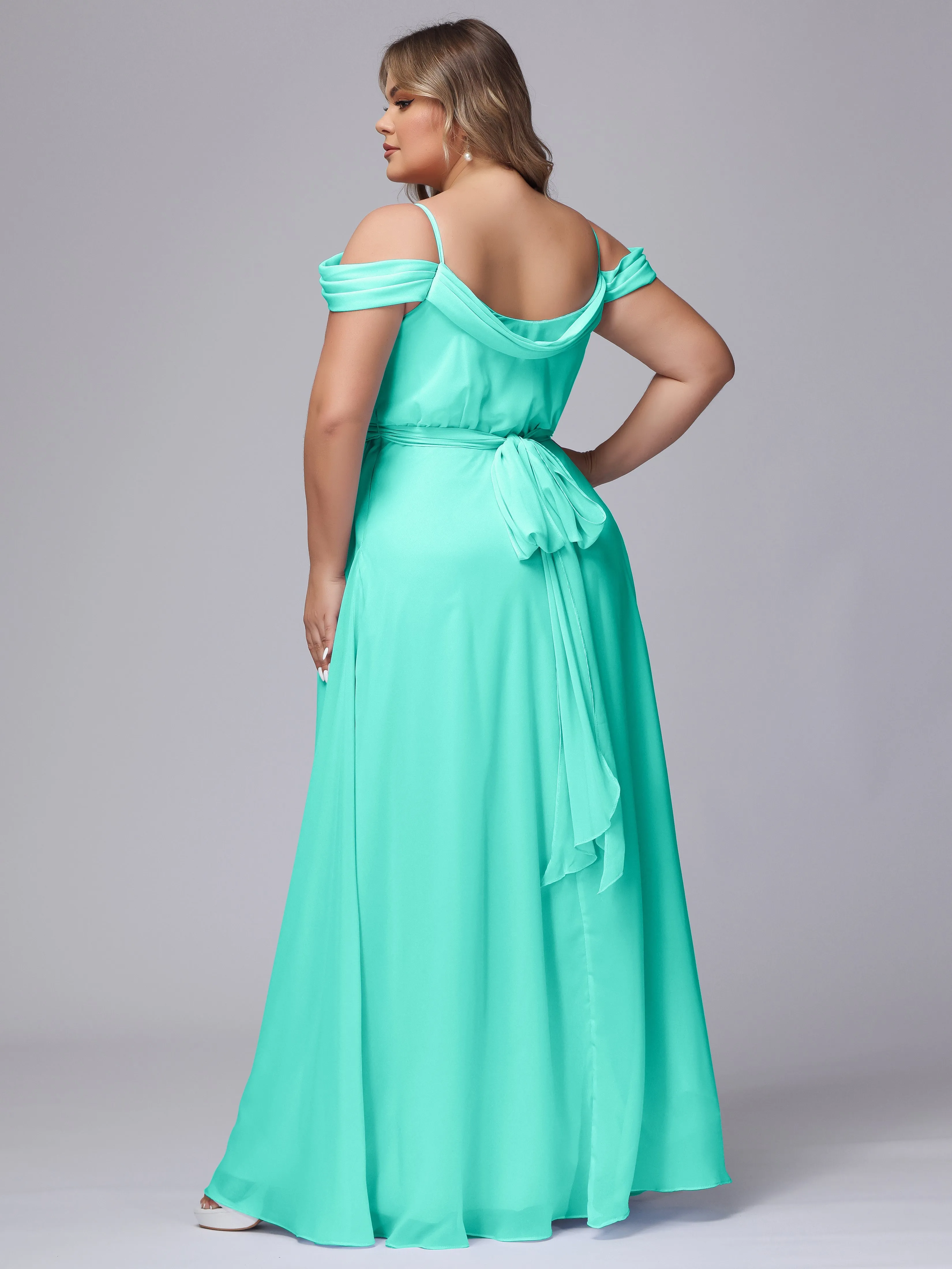 Off The Shoulder Chiffon Plus Size  Long Bridesmaid Dresses