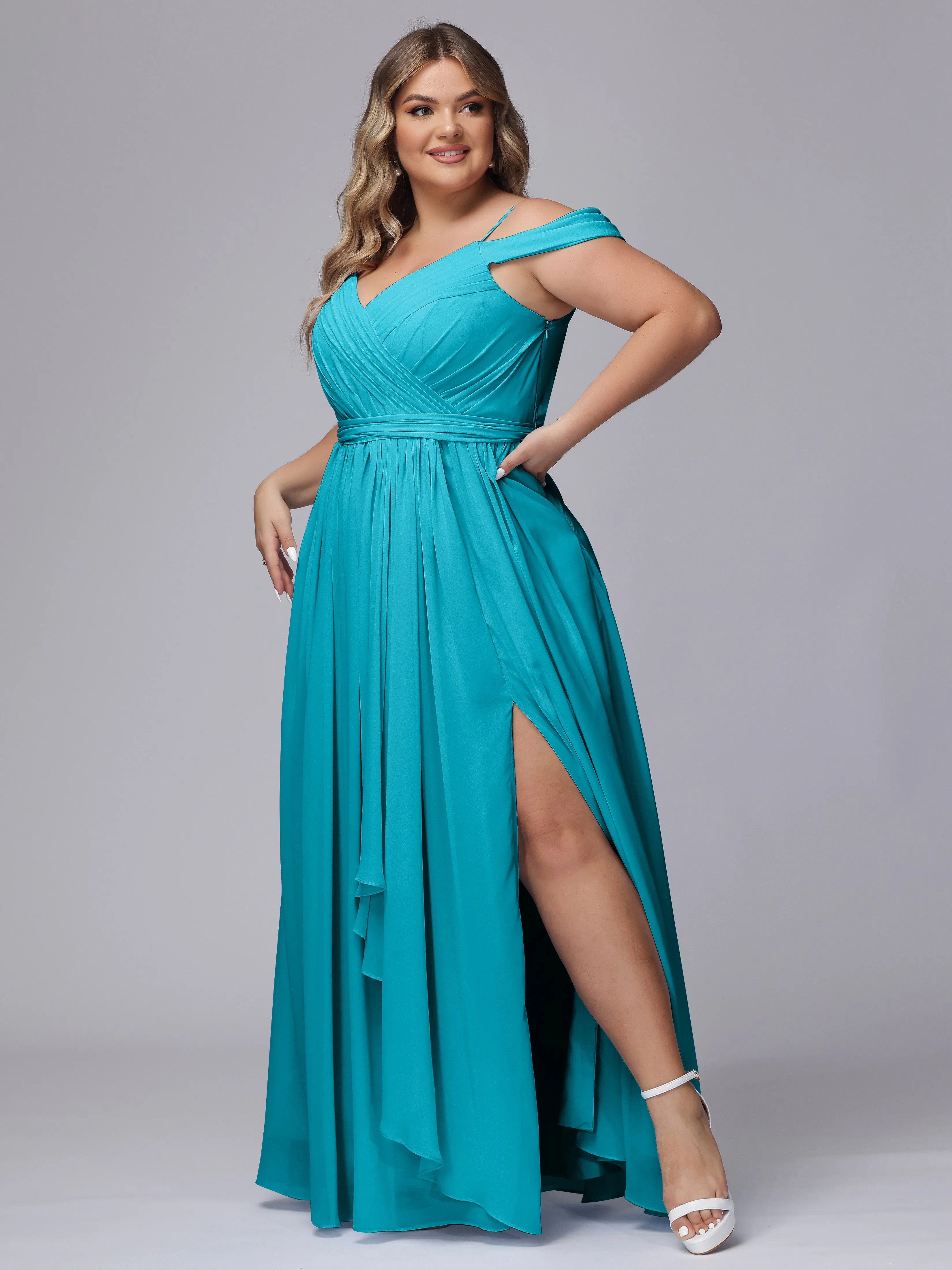 Off The Shoulder Chiffon Plus Size  Long Bridesmaid Dresses