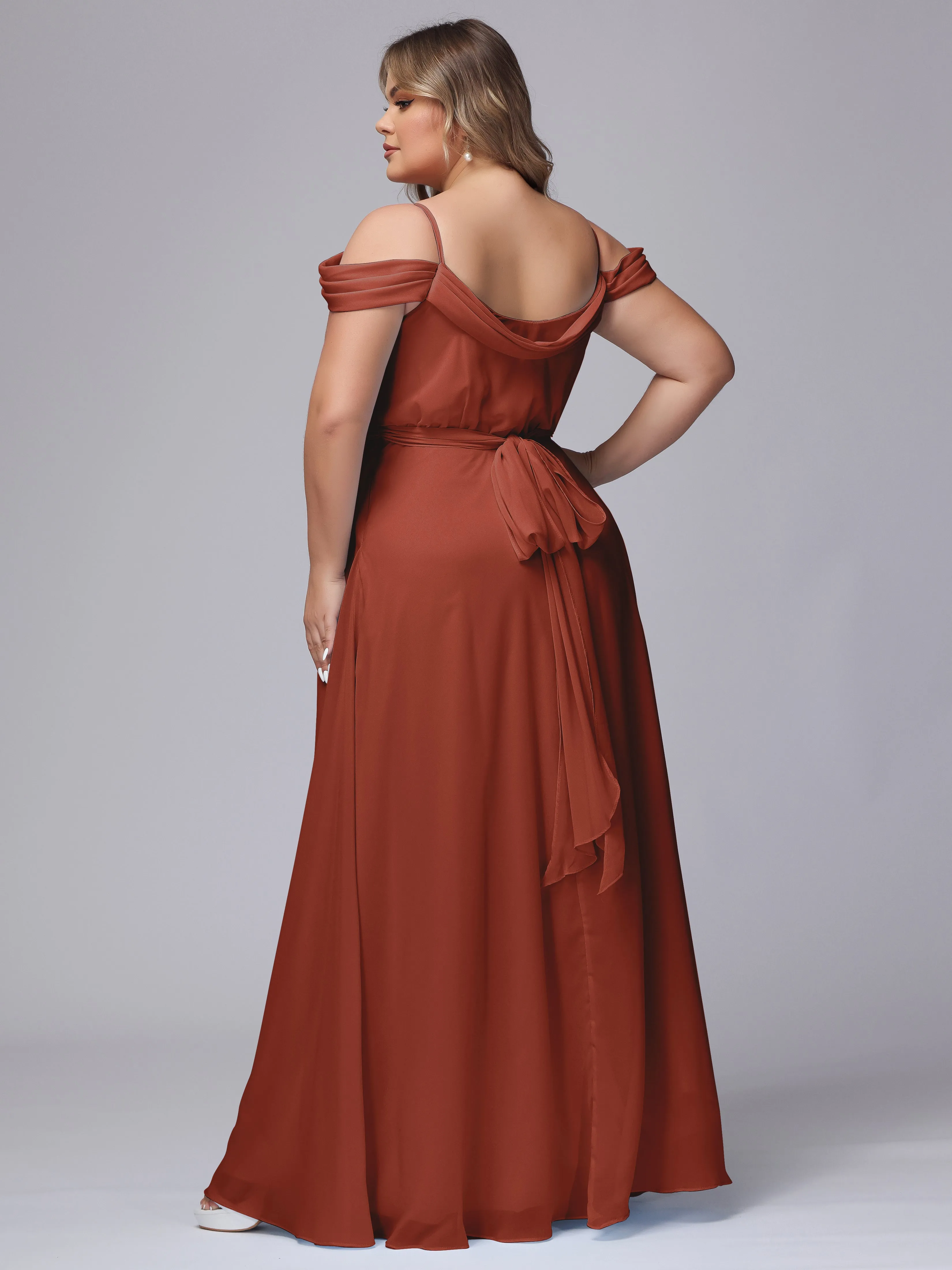 Off The Shoulder Chiffon Plus Size  Long Bridesmaid Dresses