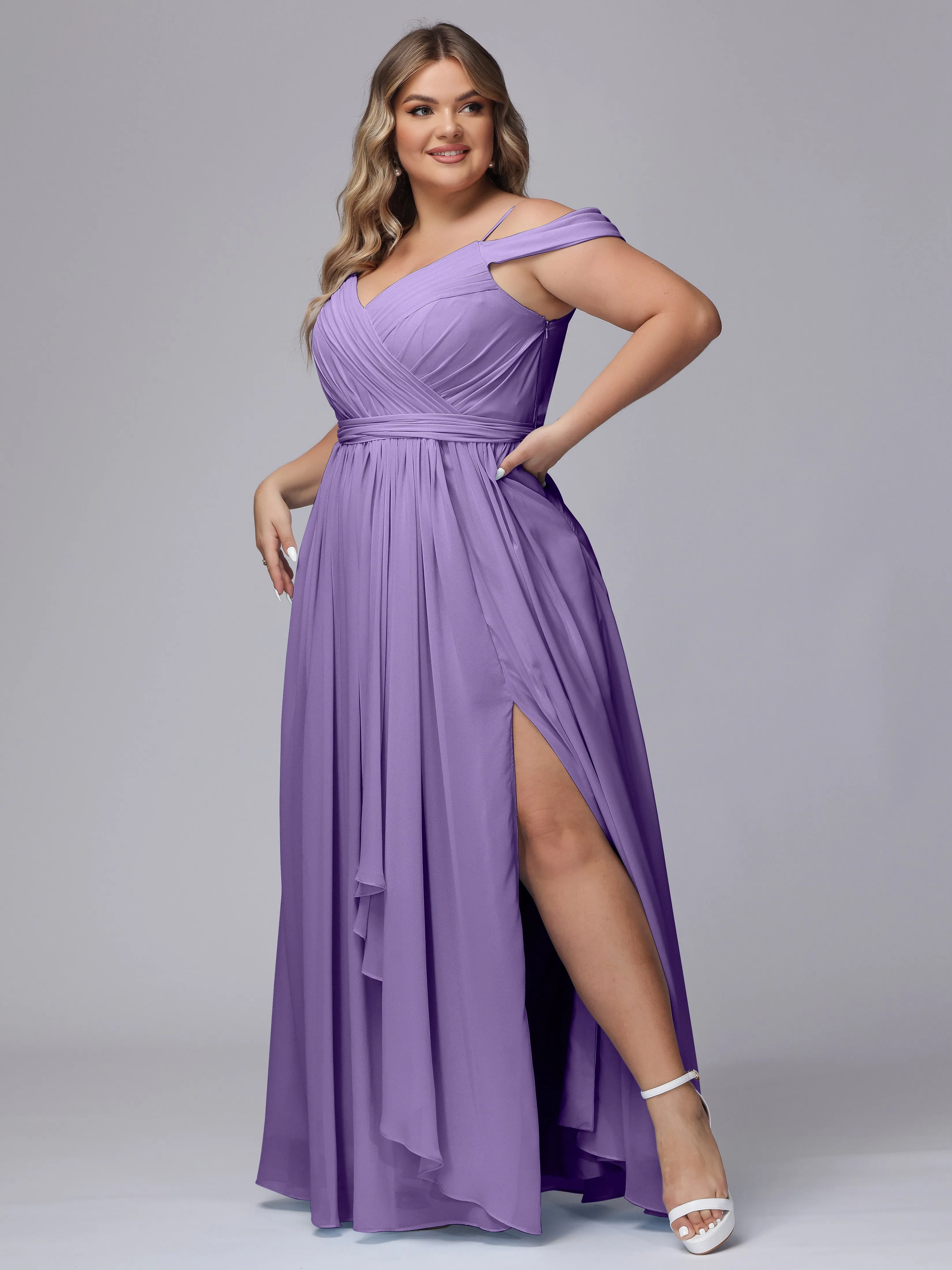 Off The Shoulder Chiffon Plus Size  Long Bridesmaid Dresses