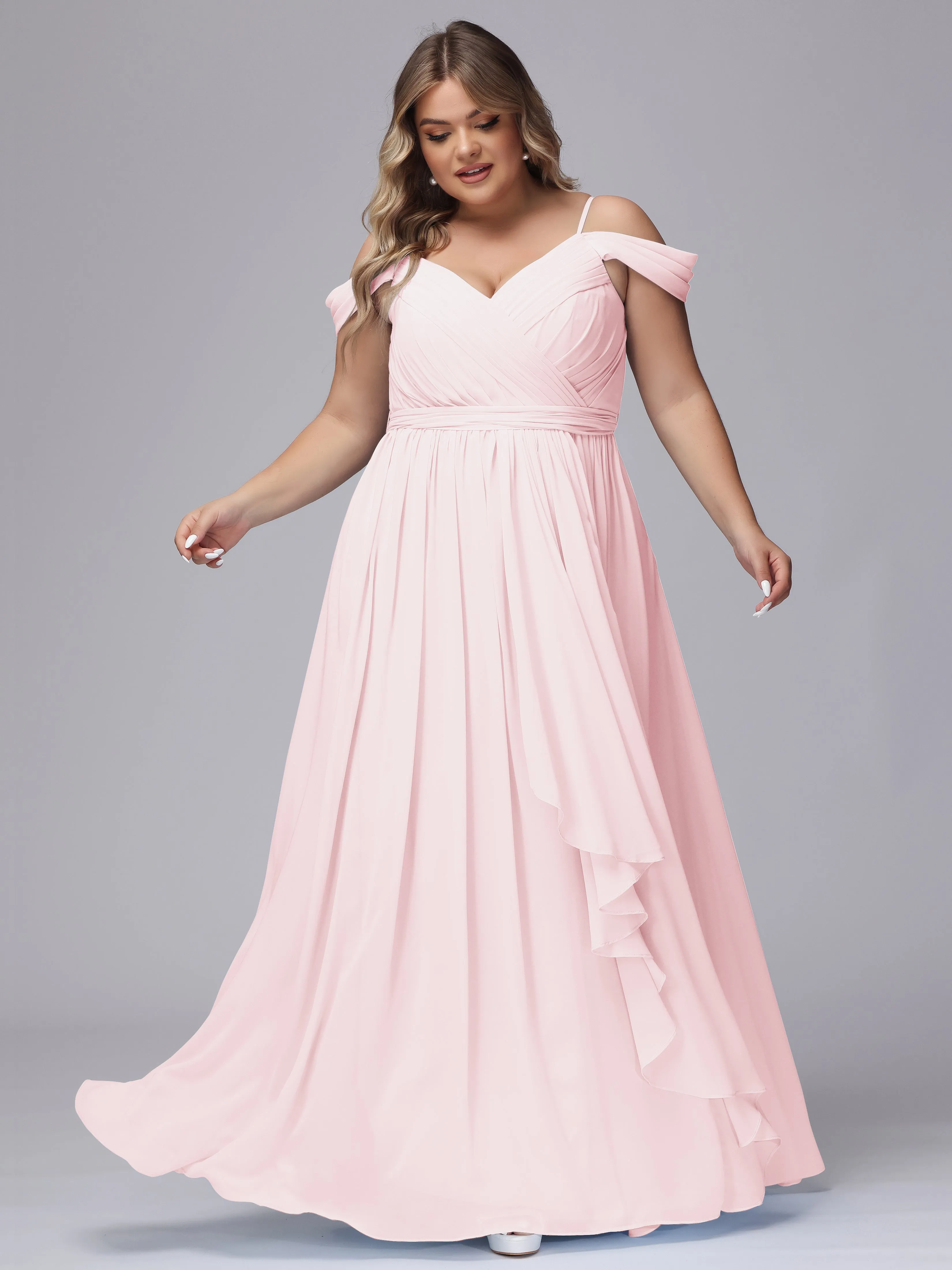 Off The Shoulder Chiffon Plus Size  Long Bridesmaid Dresses