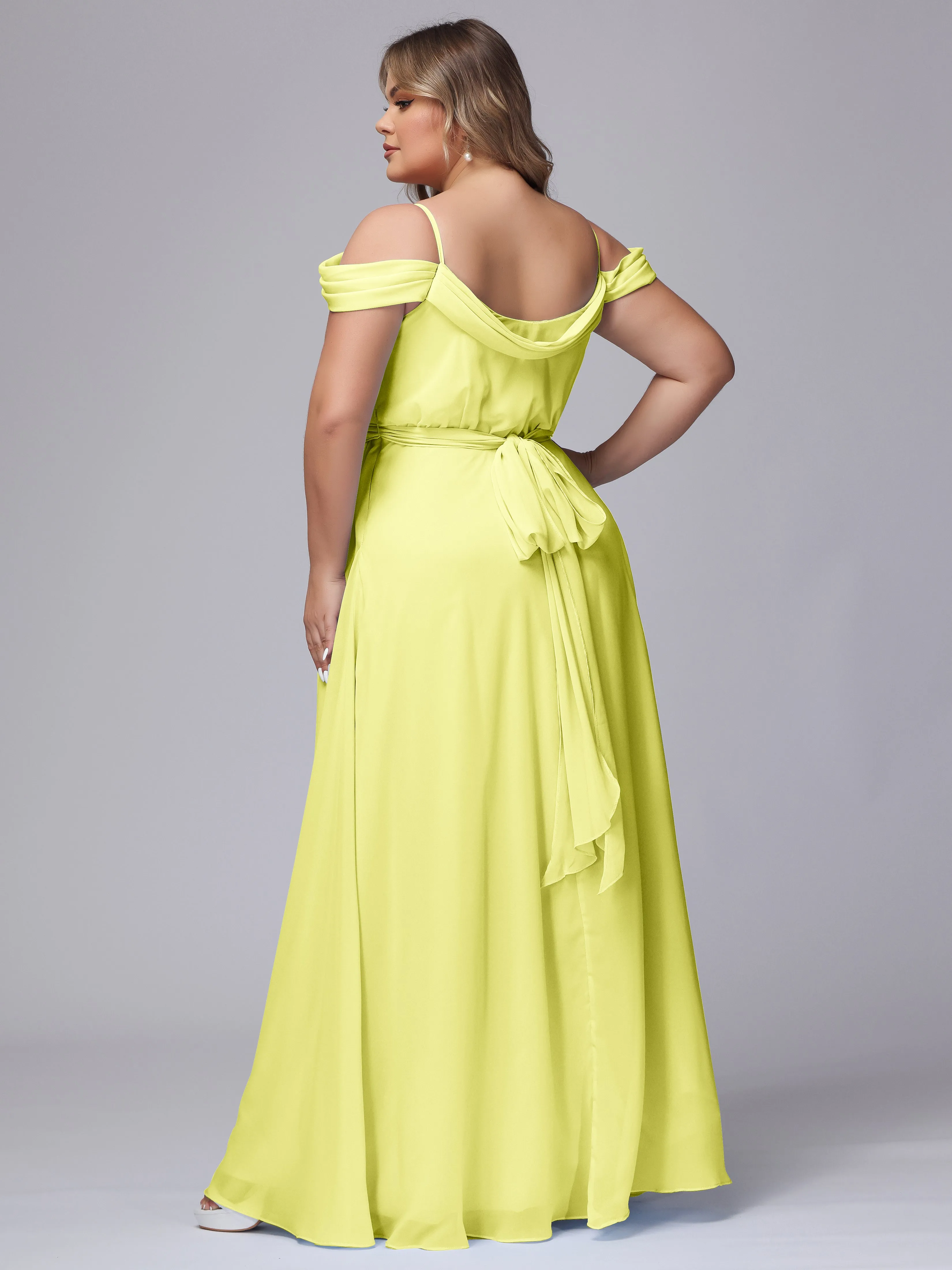 Off The Shoulder Chiffon Plus Size  Long Bridesmaid Dresses