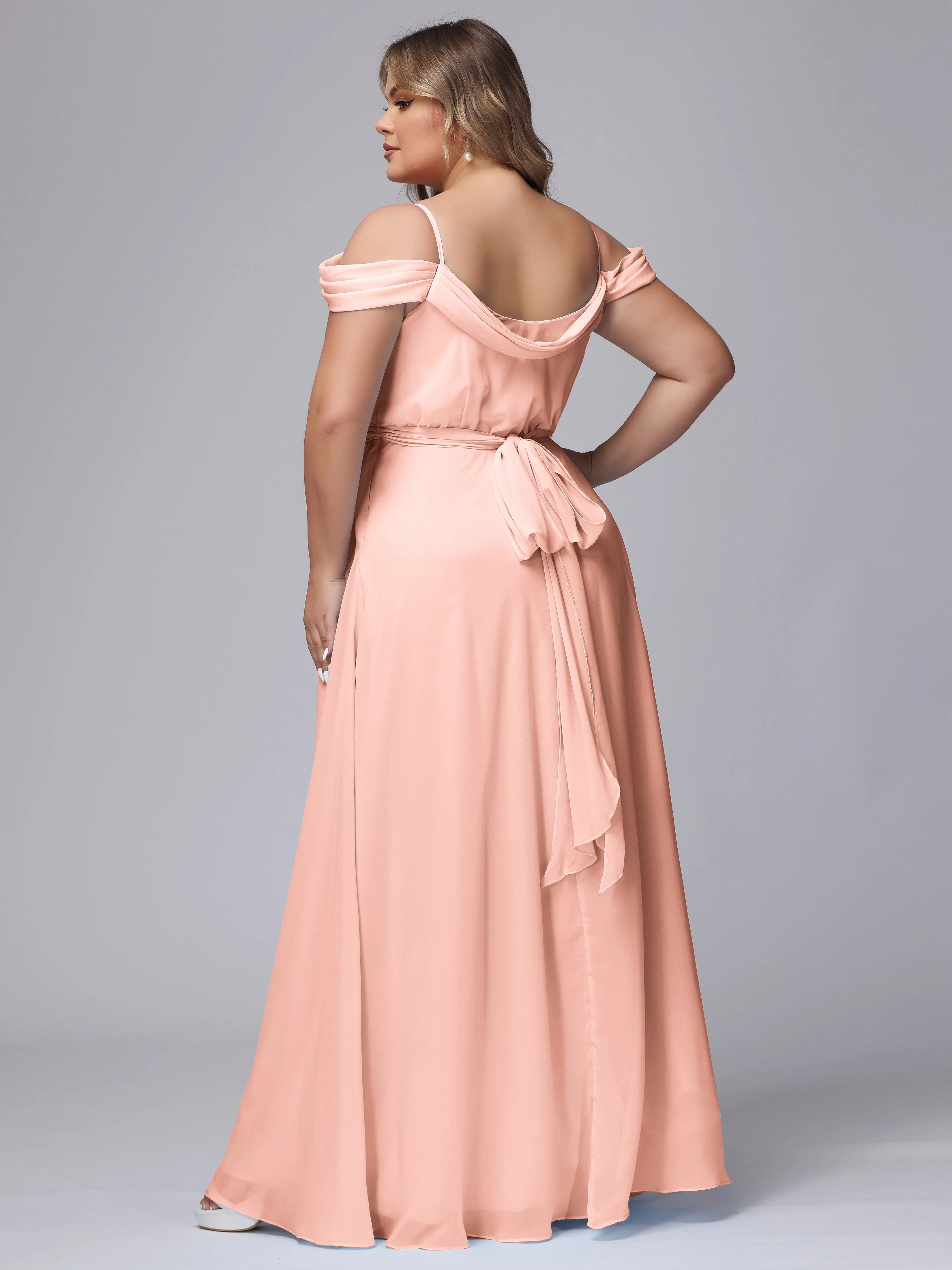 Off The Shoulder Chiffon Plus Size  Long Bridesmaid Dresses