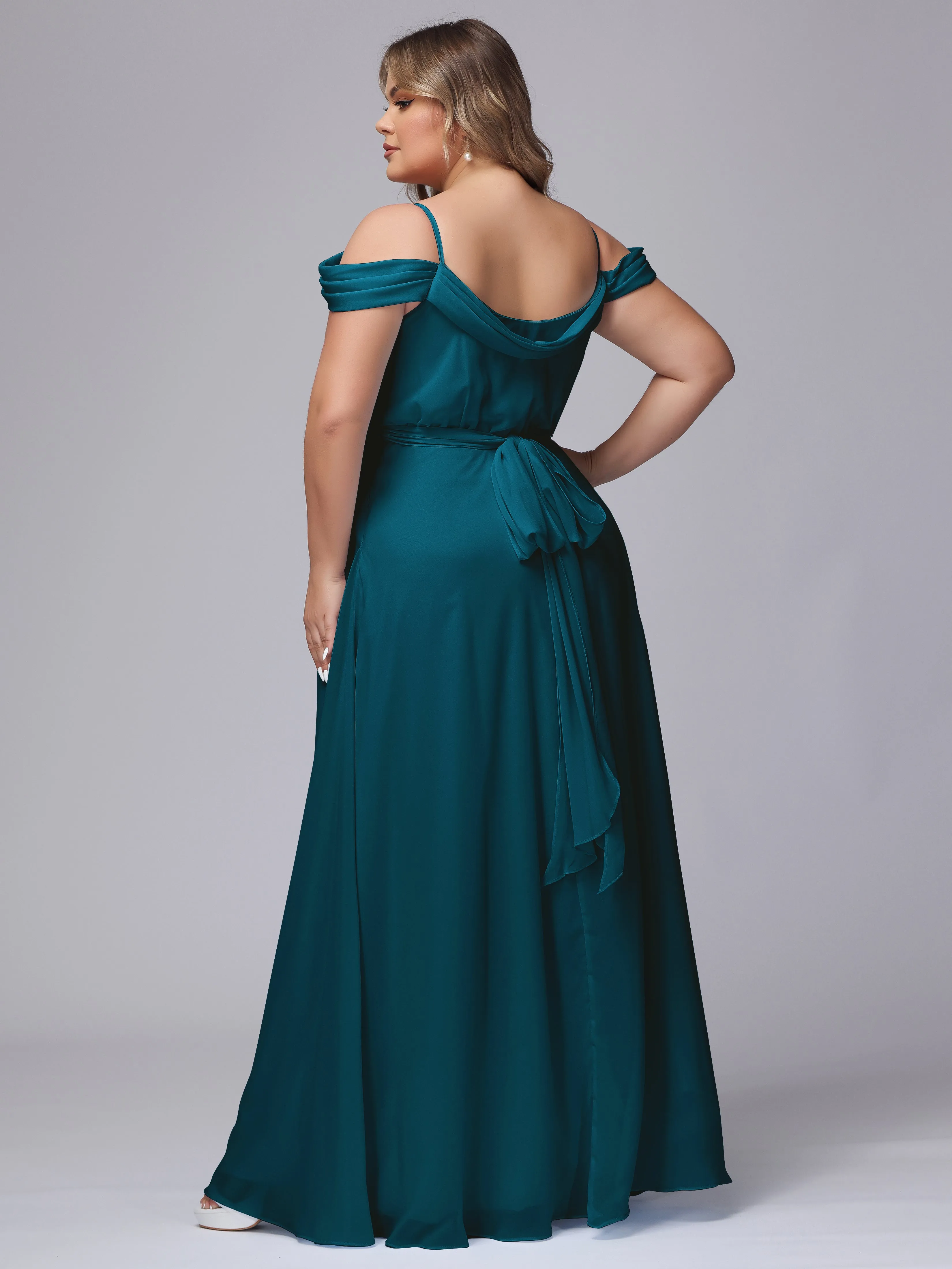 Off The Shoulder Chiffon Plus Size  Long Bridesmaid Dresses