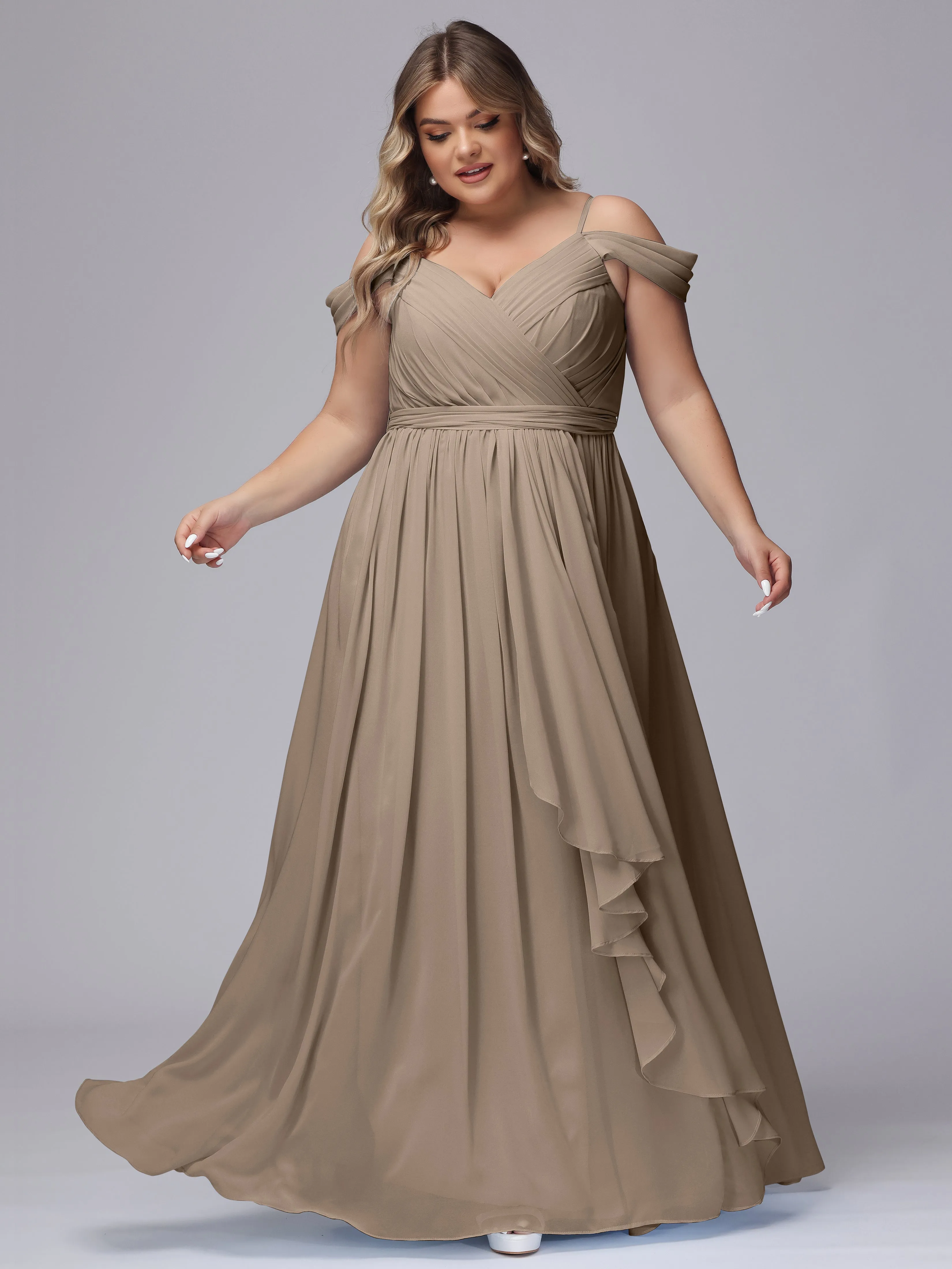 Off The Shoulder Chiffon Plus Size  Long Bridesmaid Dresses